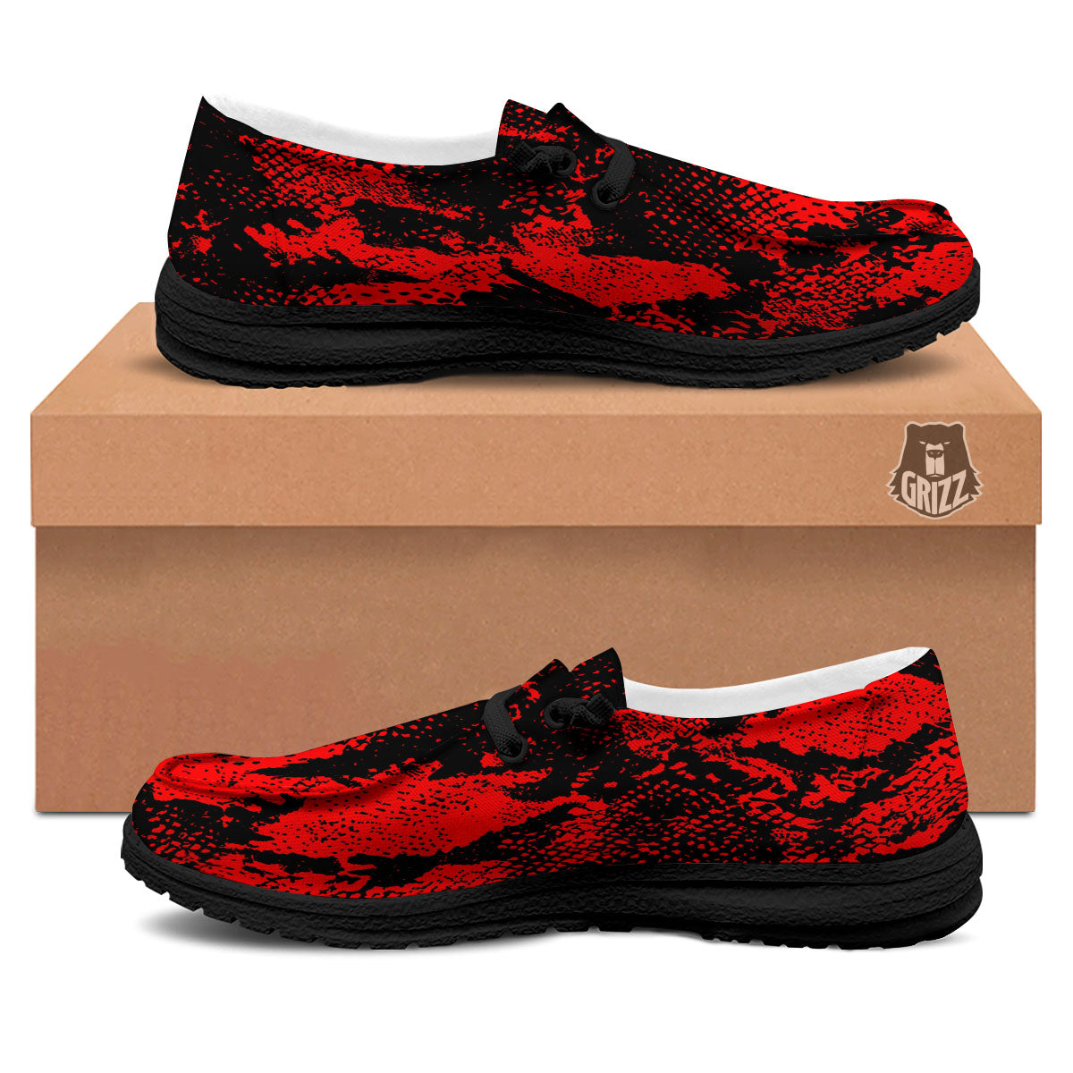 Snakeskin Black And Red Print Black Loafers-grizzshop