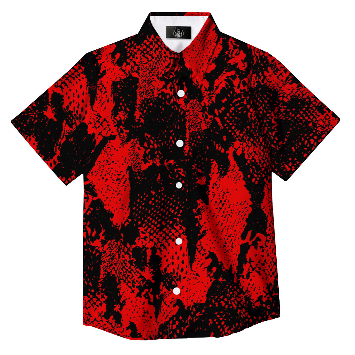 Snakeskin Black And Red Print Button Up Shirt-grizzshop