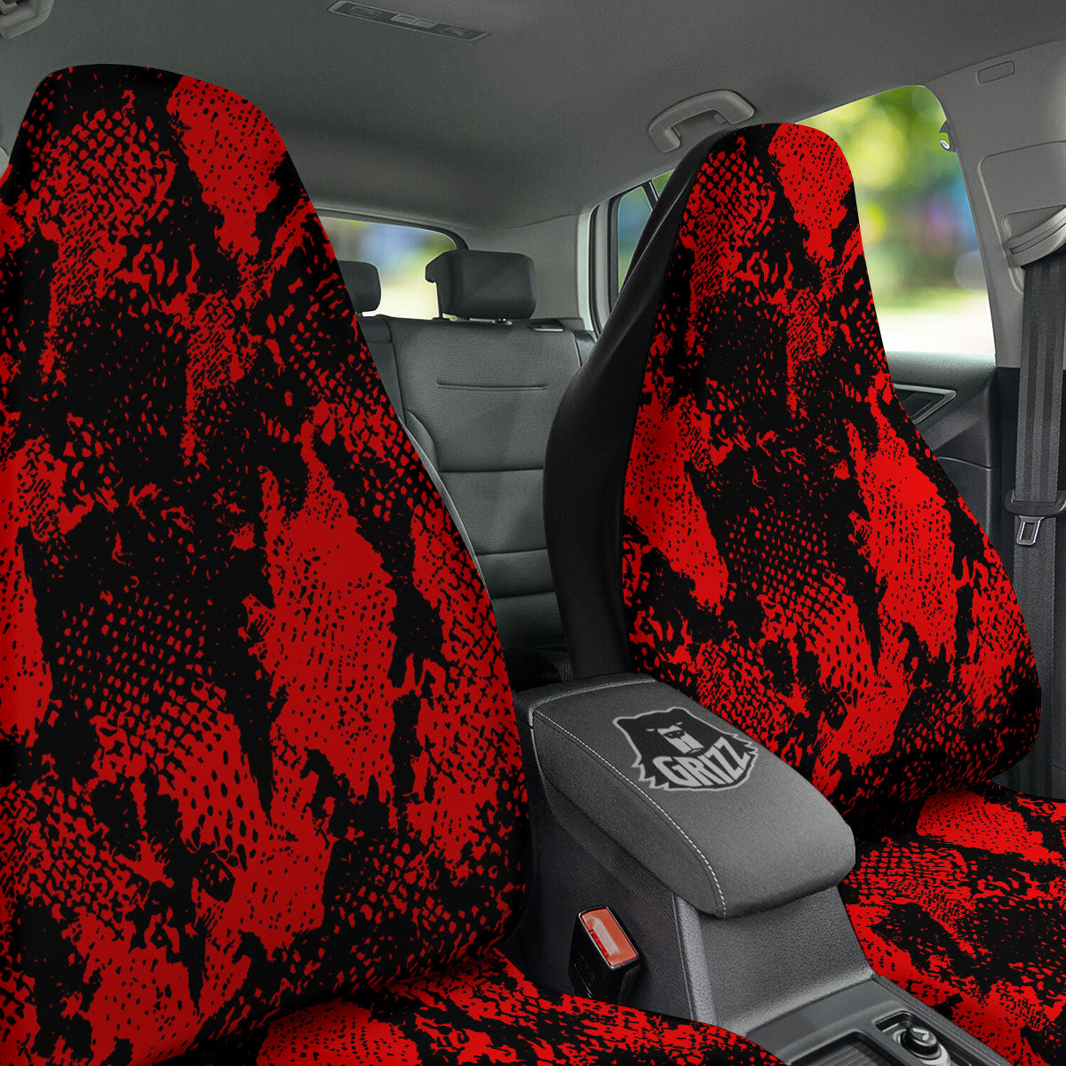 Snakeskin Black And Red Print Car Seat Covers-grizzshop