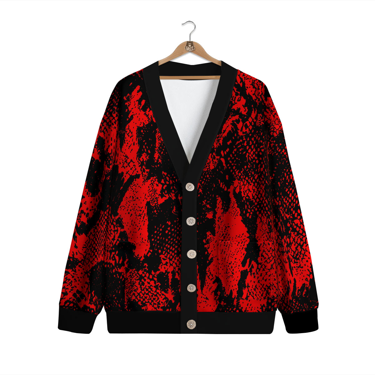 Snakeskin Black And Red Print Cardigan-grizzshop