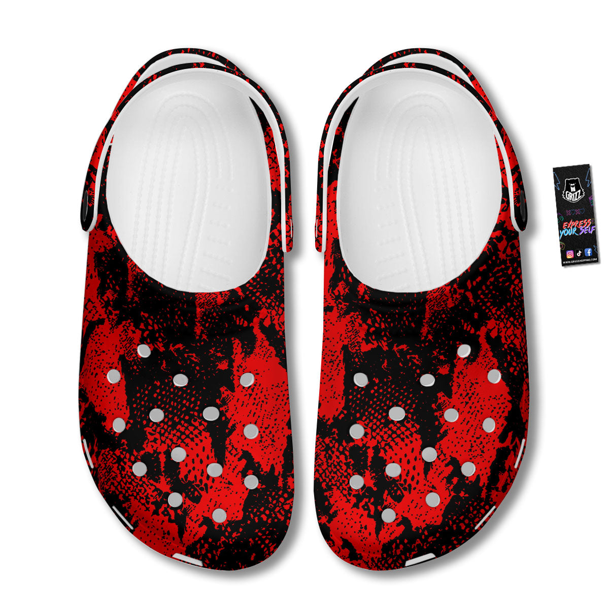 Snakeskin Black And Red Print Clog-grizzshop