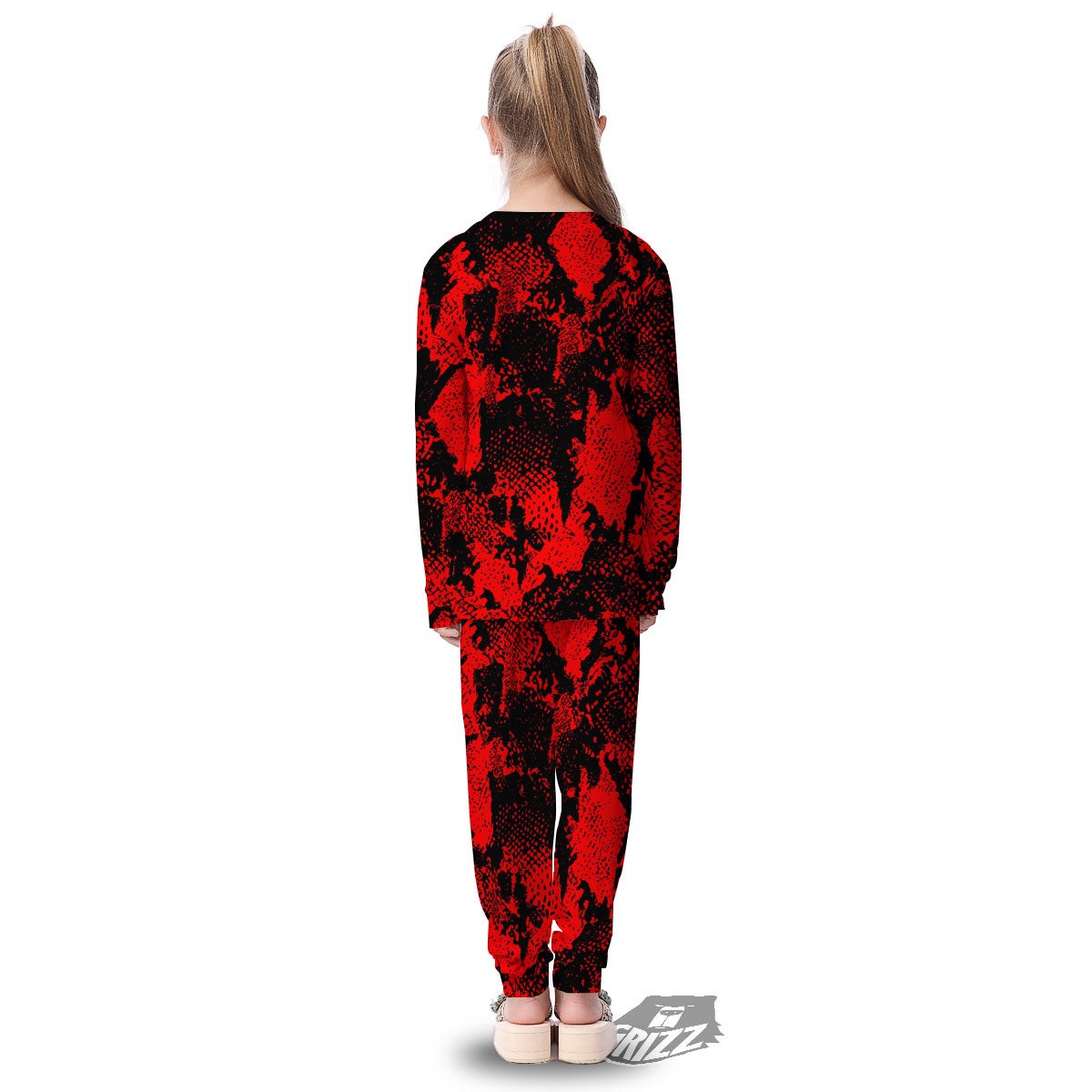 Snakeskin Black And Red Print Kid's Pajamas-grizzshop