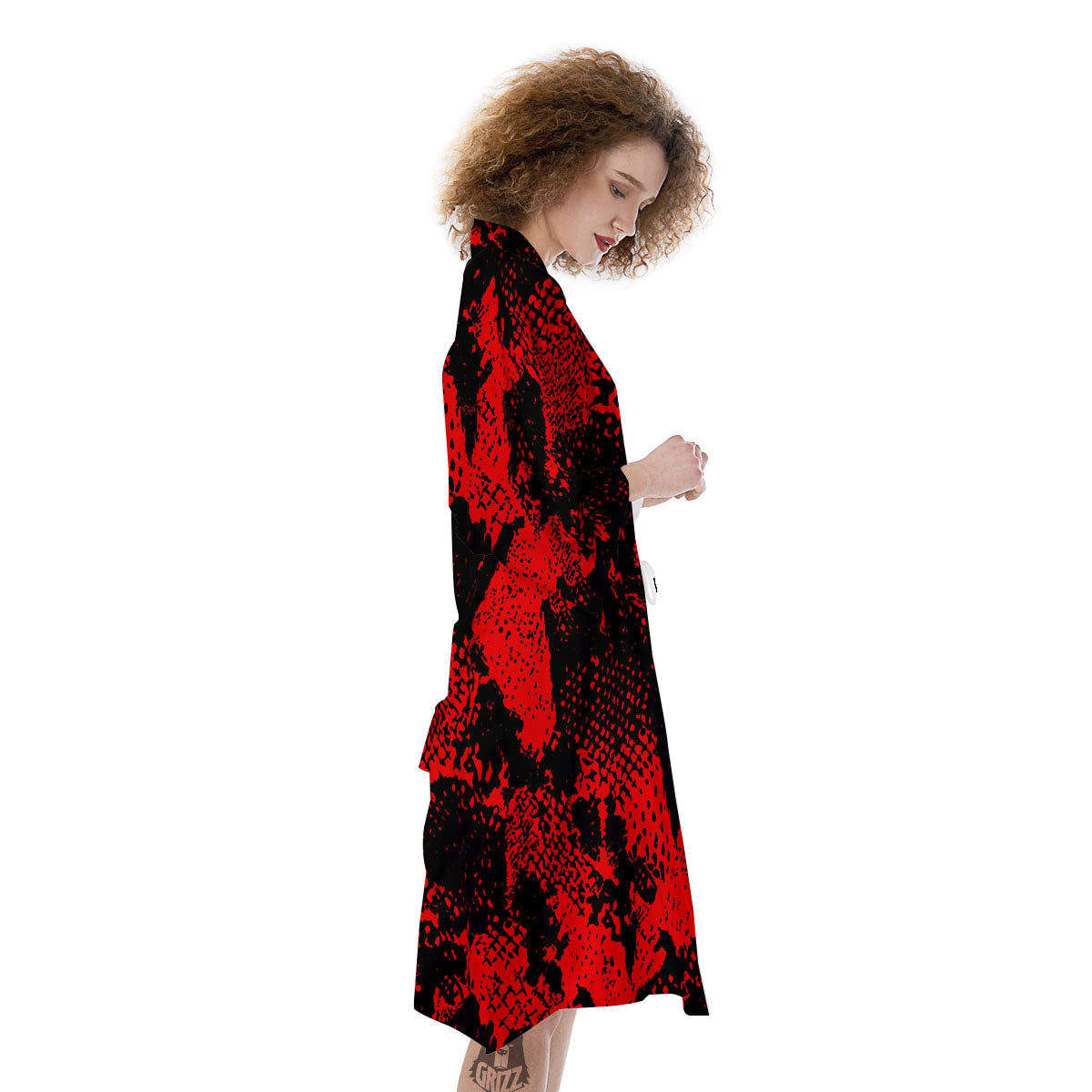 Snakeskin Black And Red Print Kimono-grizzshop