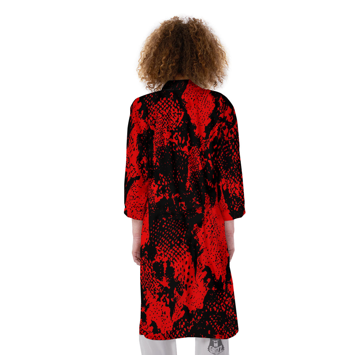 Snakeskin Black And Red Print Kimono-grizzshop