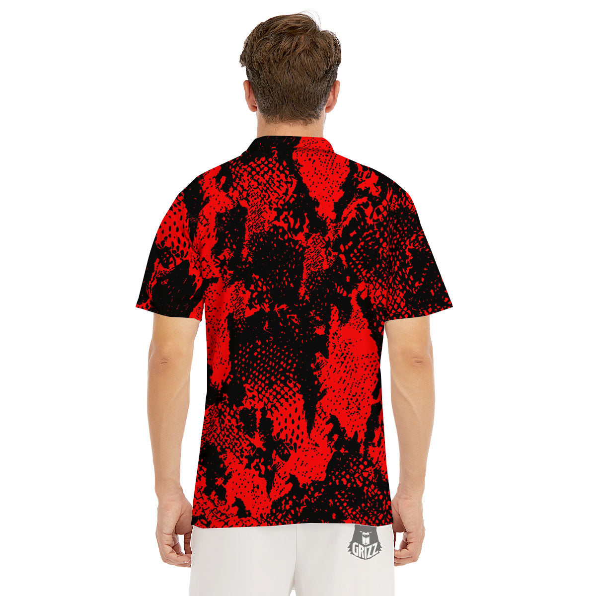 Snakeskin Black And Red Print Men's Golf Shirts-grizzshop