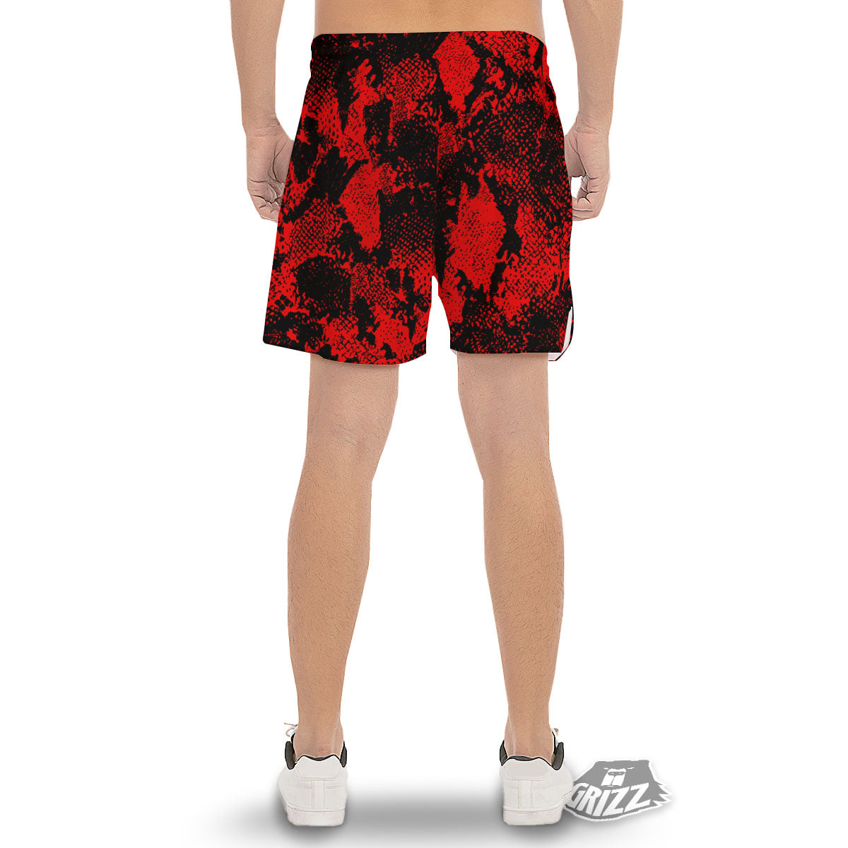 Snakeskin Black And Red Print Men's Gym Shorts-grizzshop