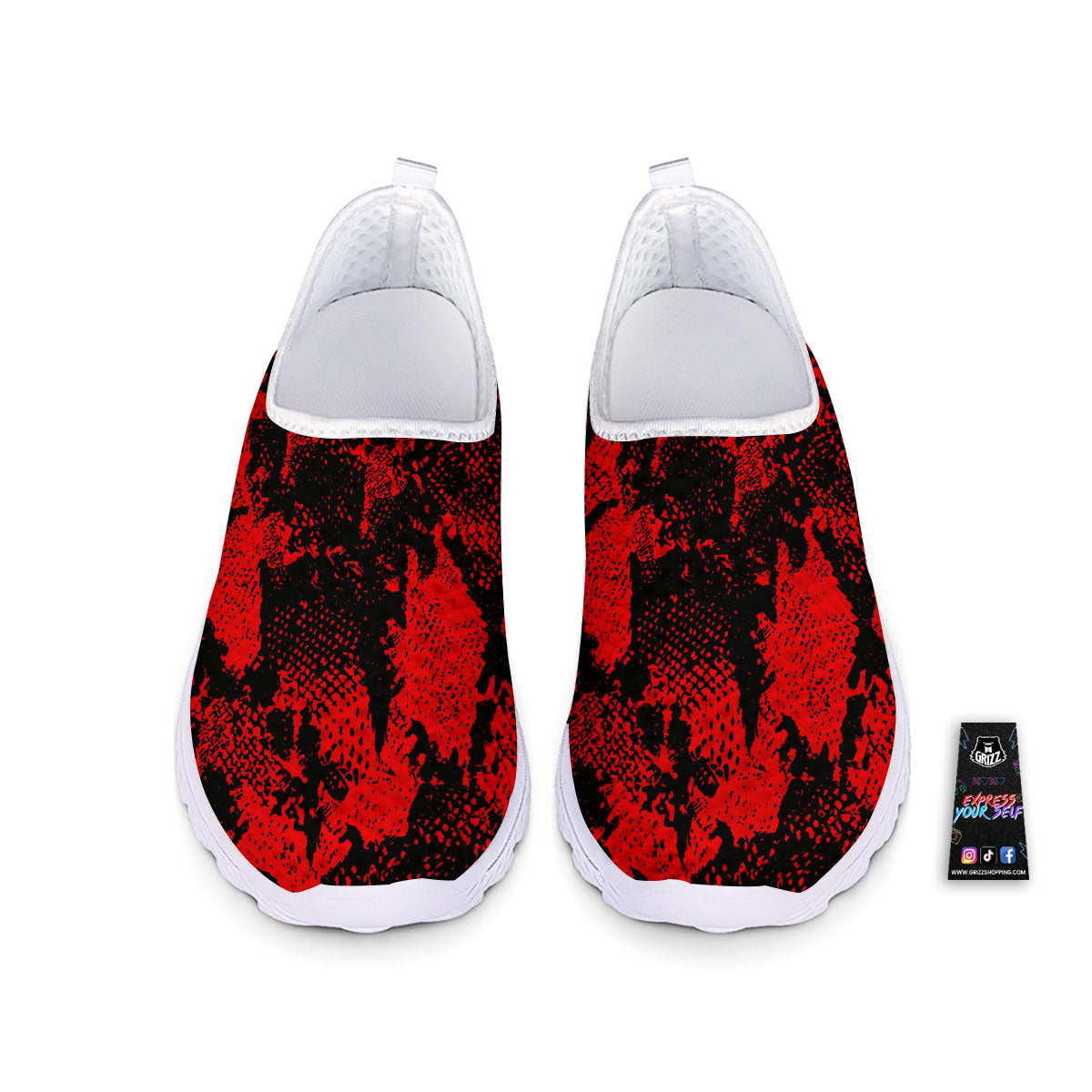 Snakeskin Black And Red Print Nurse Shoes-grizzshop