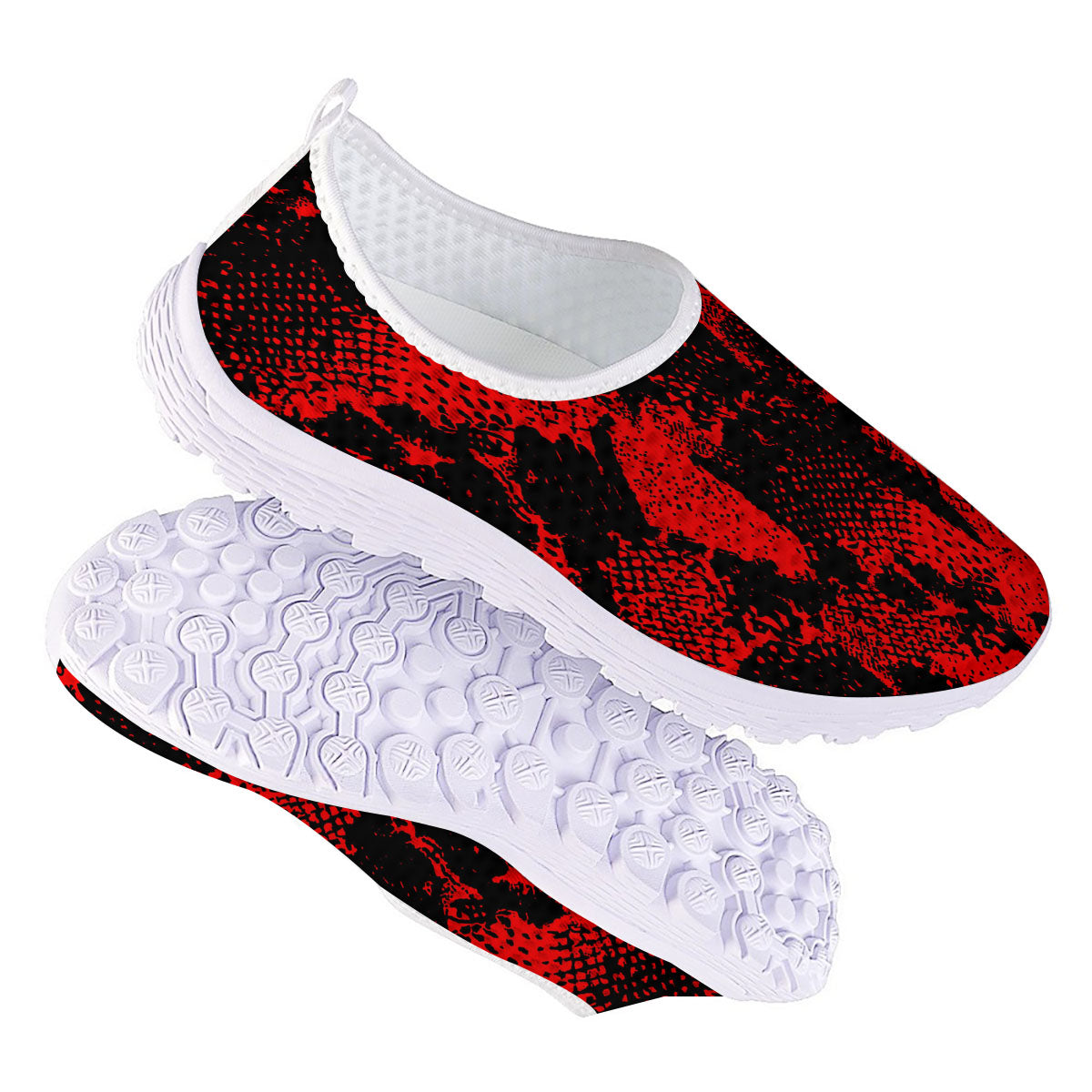 Snakeskin Black And Red Print Nurse Shoes-grizzshop