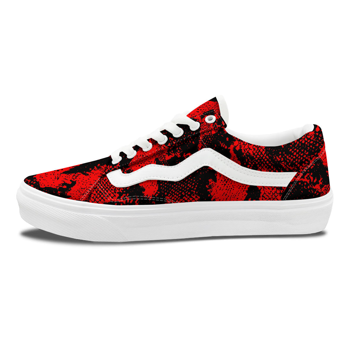 Snakeskin Black And Red Print Skate Shoes-grizzshop