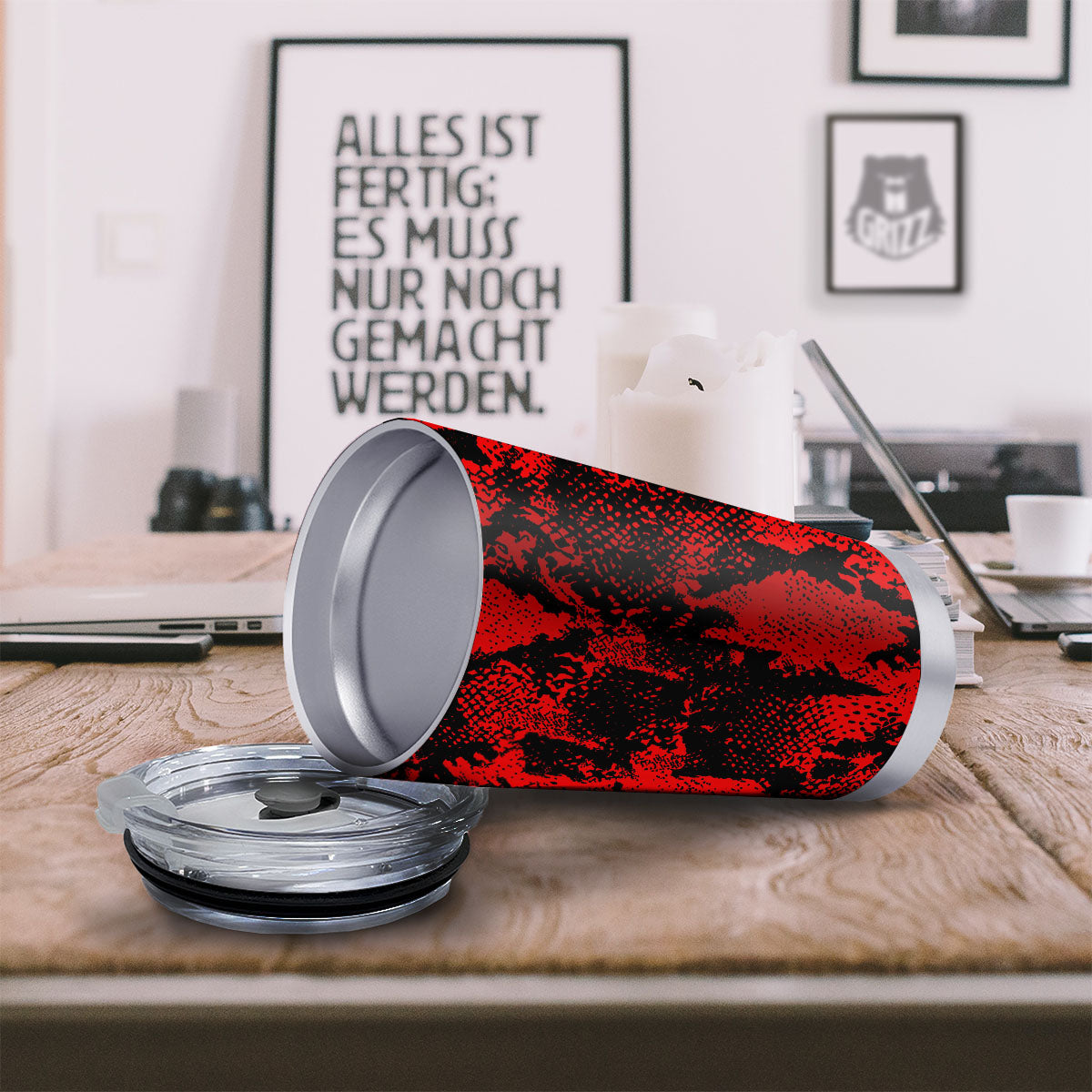 Snakeskin Black And Red Print Tumbler-grizzshop