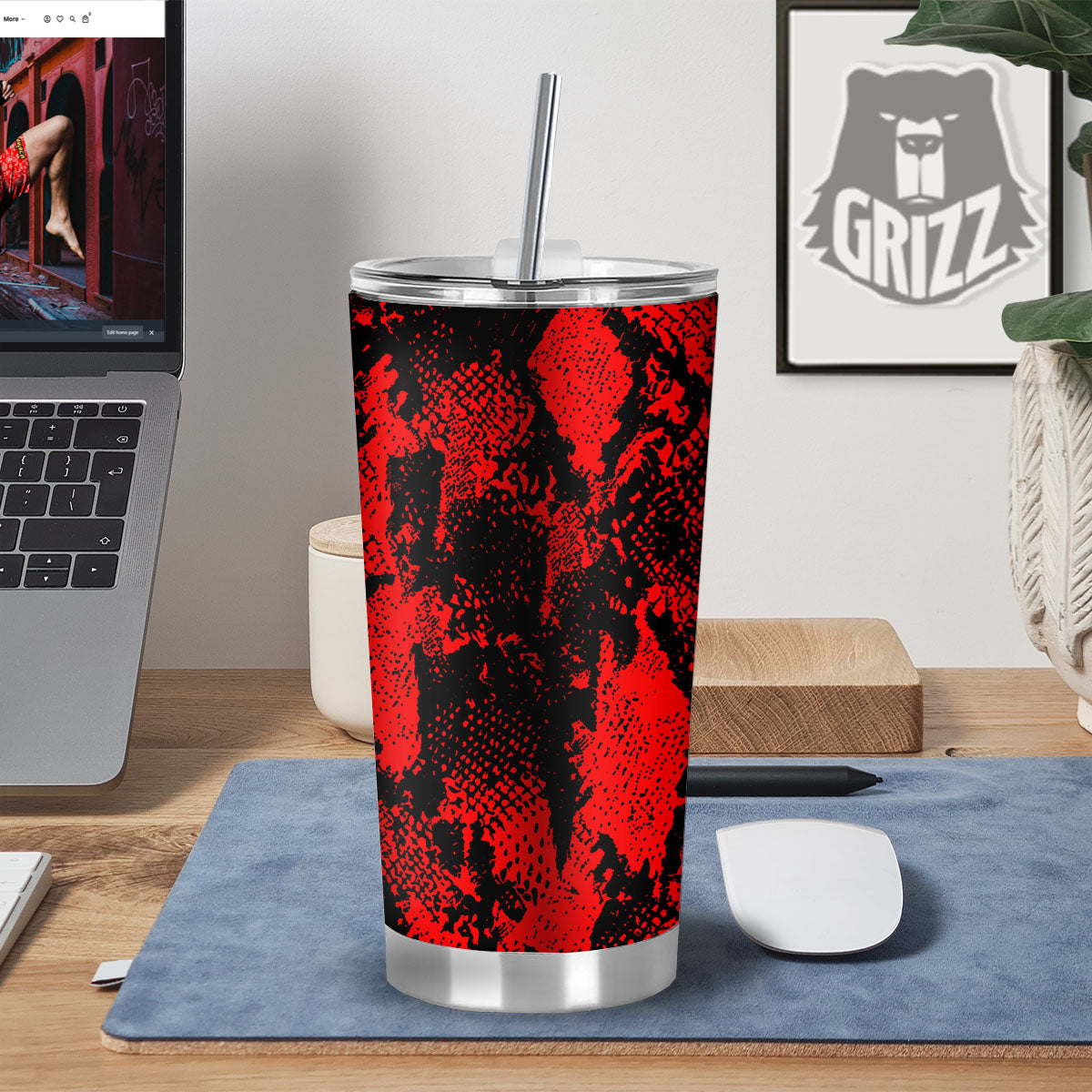 Snakeskin Black And Red Print Tumbler-grizzshop