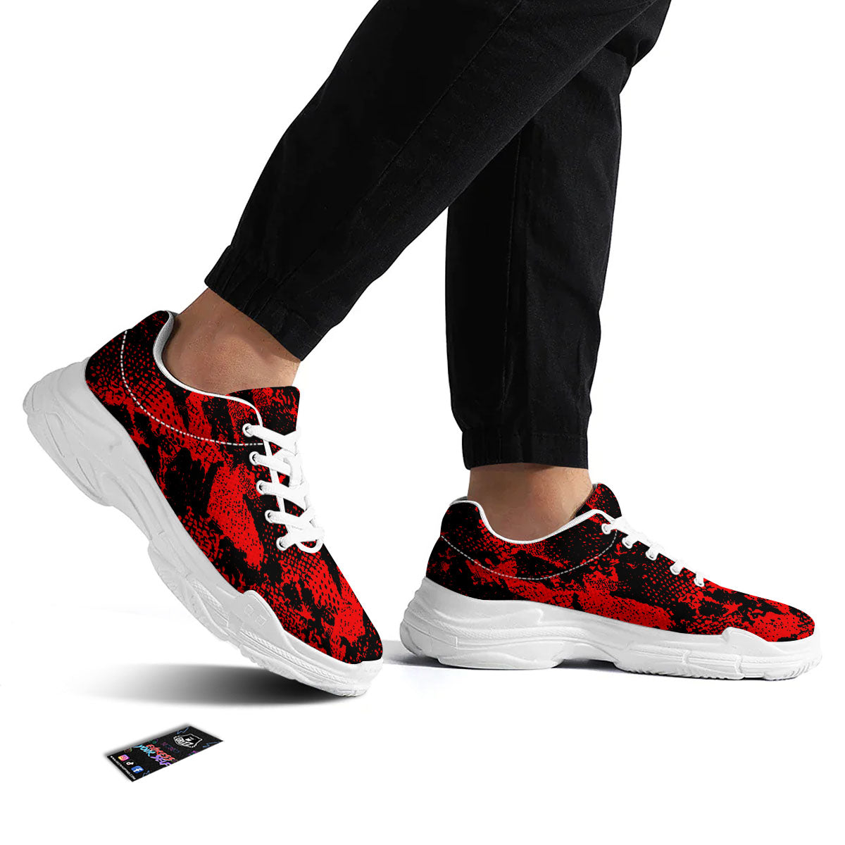 Snakeskin Black And Red Print White Chunky Shoes-grizzshop