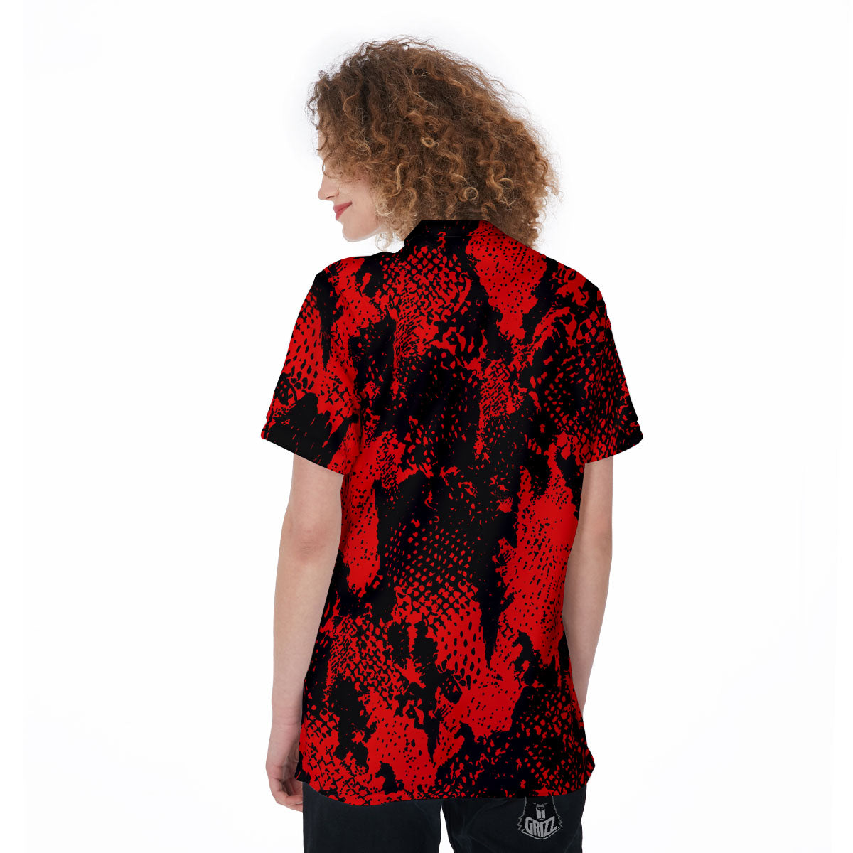 Snakeskin Black And Red Print Women's Golf Shirts-grizzshop