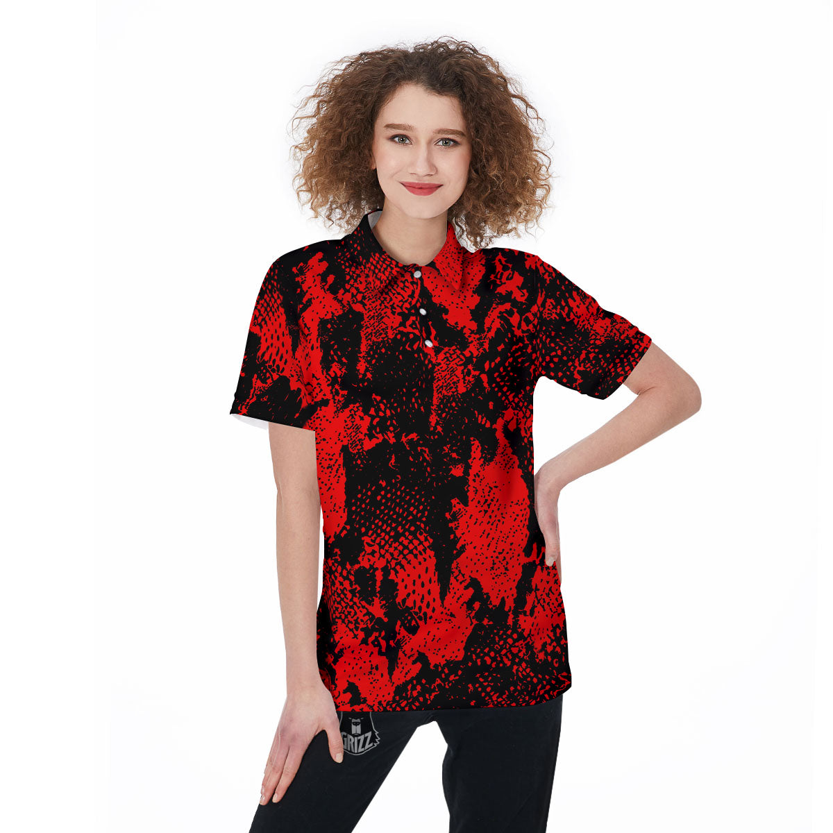 Snakeskin Black And Red Print Women's Golf Shirts-grizzshop