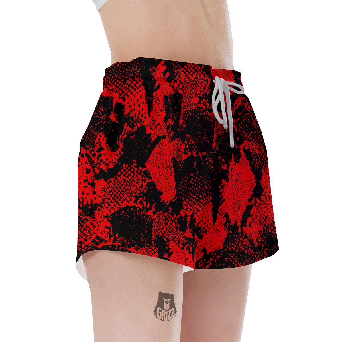 Snakeskin Black And Red Print Women's Shorts-grizzshop
