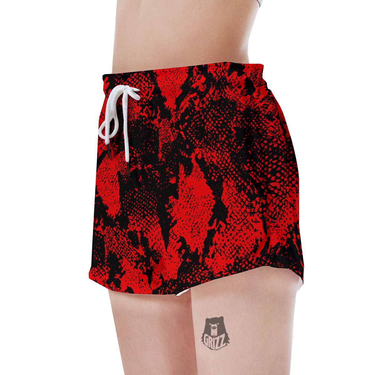Snakeskin Black And Red Print Women's Shorts-grizzshop