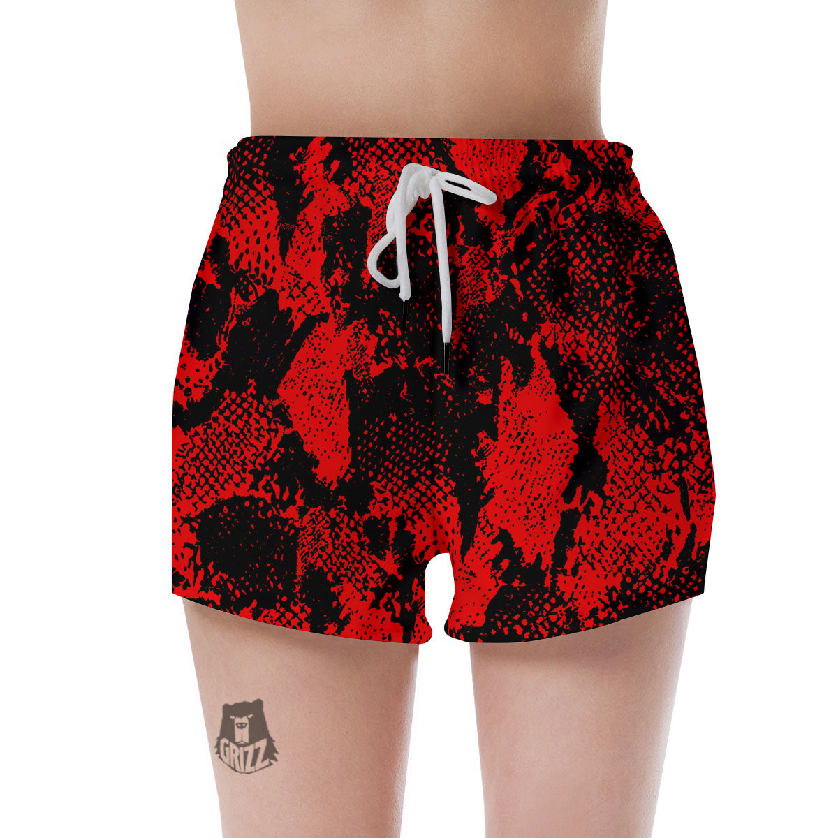 Snakeskin Black And Red Print Women's Shorts-grizzshop