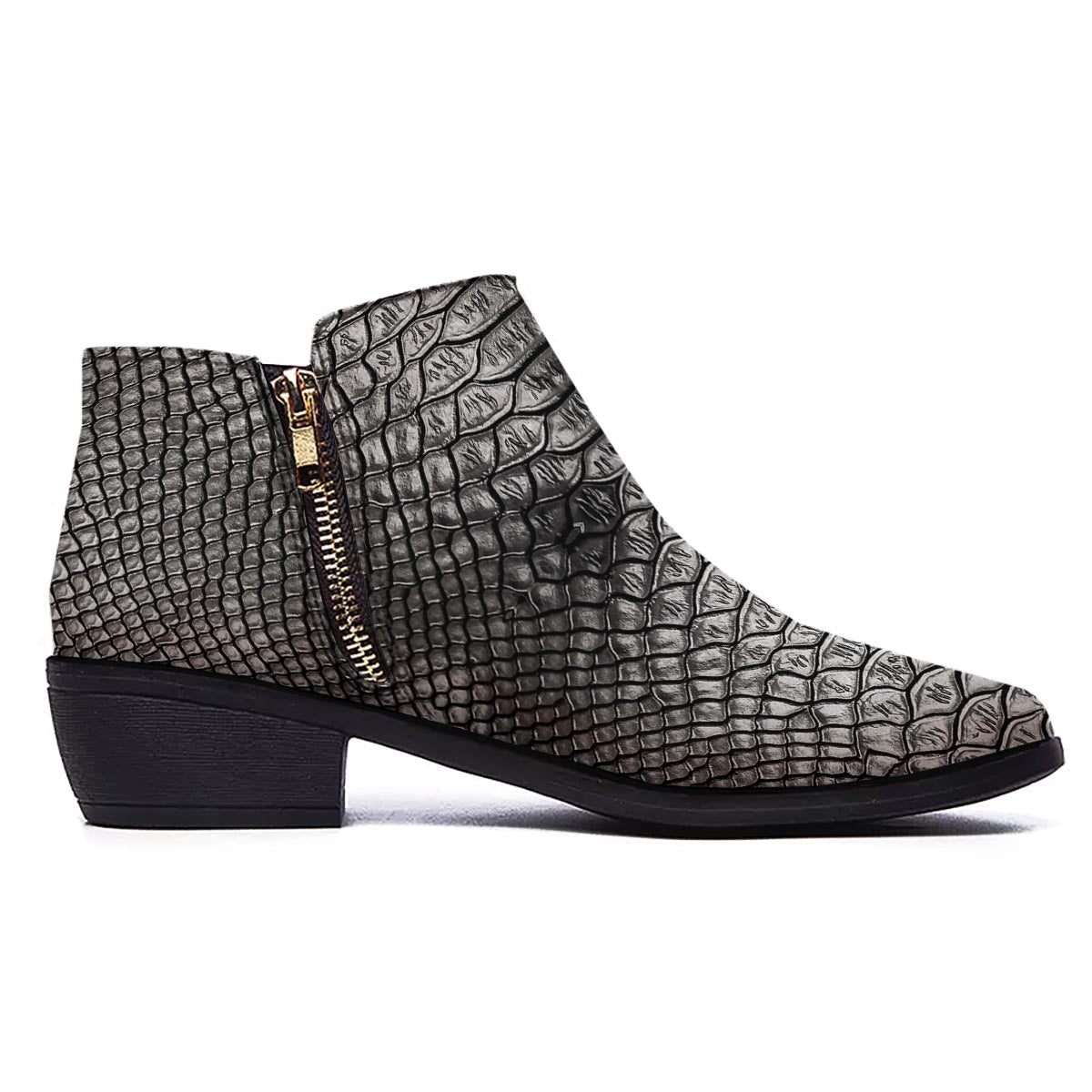 Snakeskin Black And Tan Print Pattern Ankle Boots-grizzshop