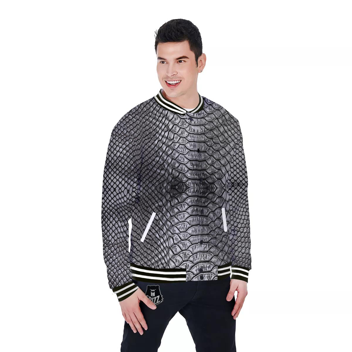 Snakeskin Black And Tan Print Pattern Baseball Jacket-grizzshop