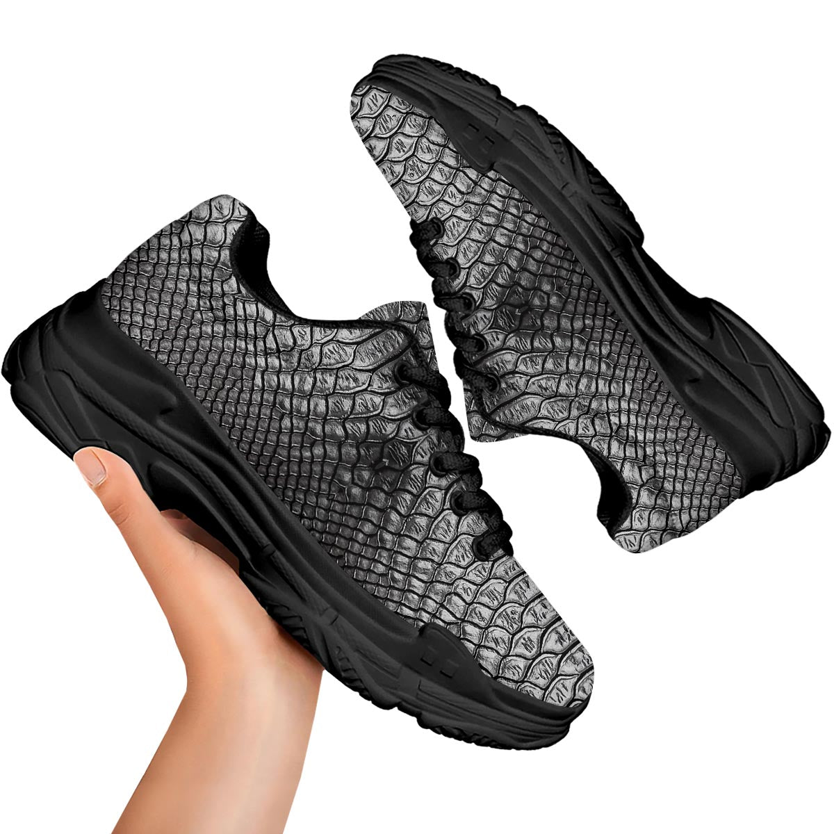 Snakeskin Black And Tan Print Pattern Black Chunky Shoes-grizzshop