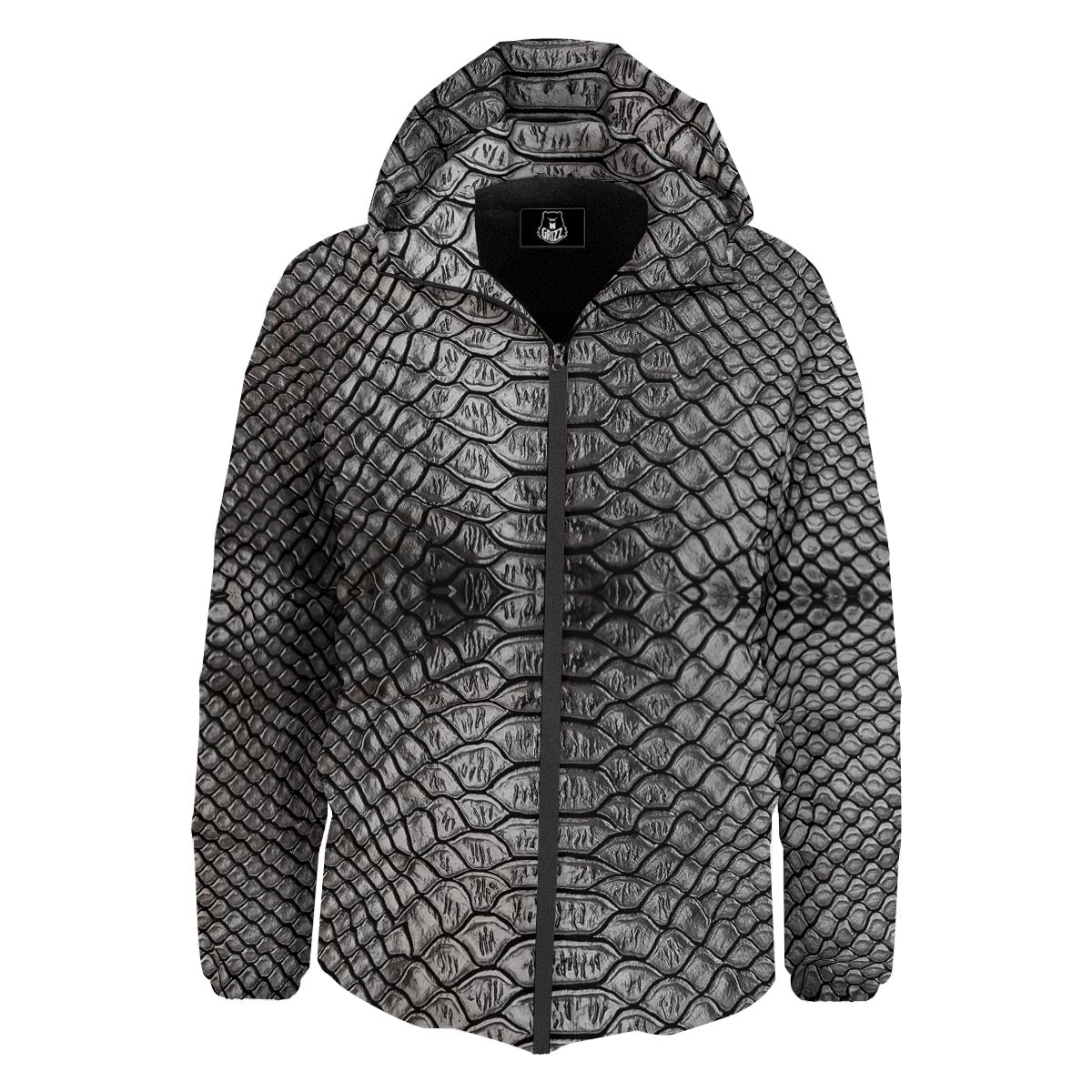 Snakeskin Black And Tan Print Pattern Down Jacket-grizzshop