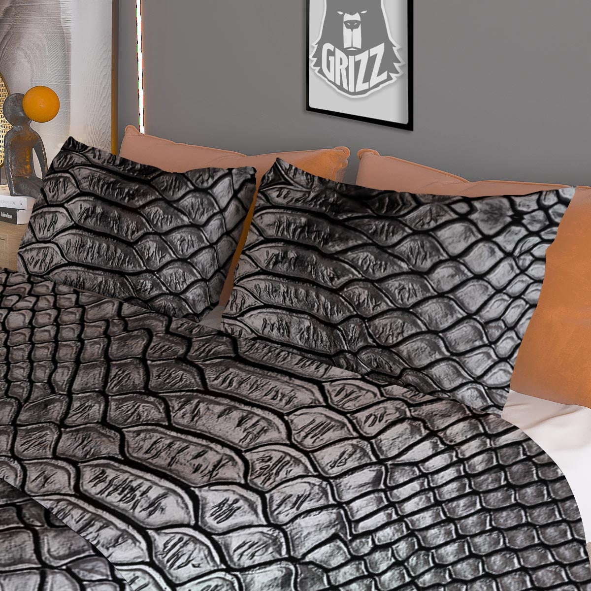 Snakeskin Black And Tan Print Pattern Duvet Cover Bedding Set