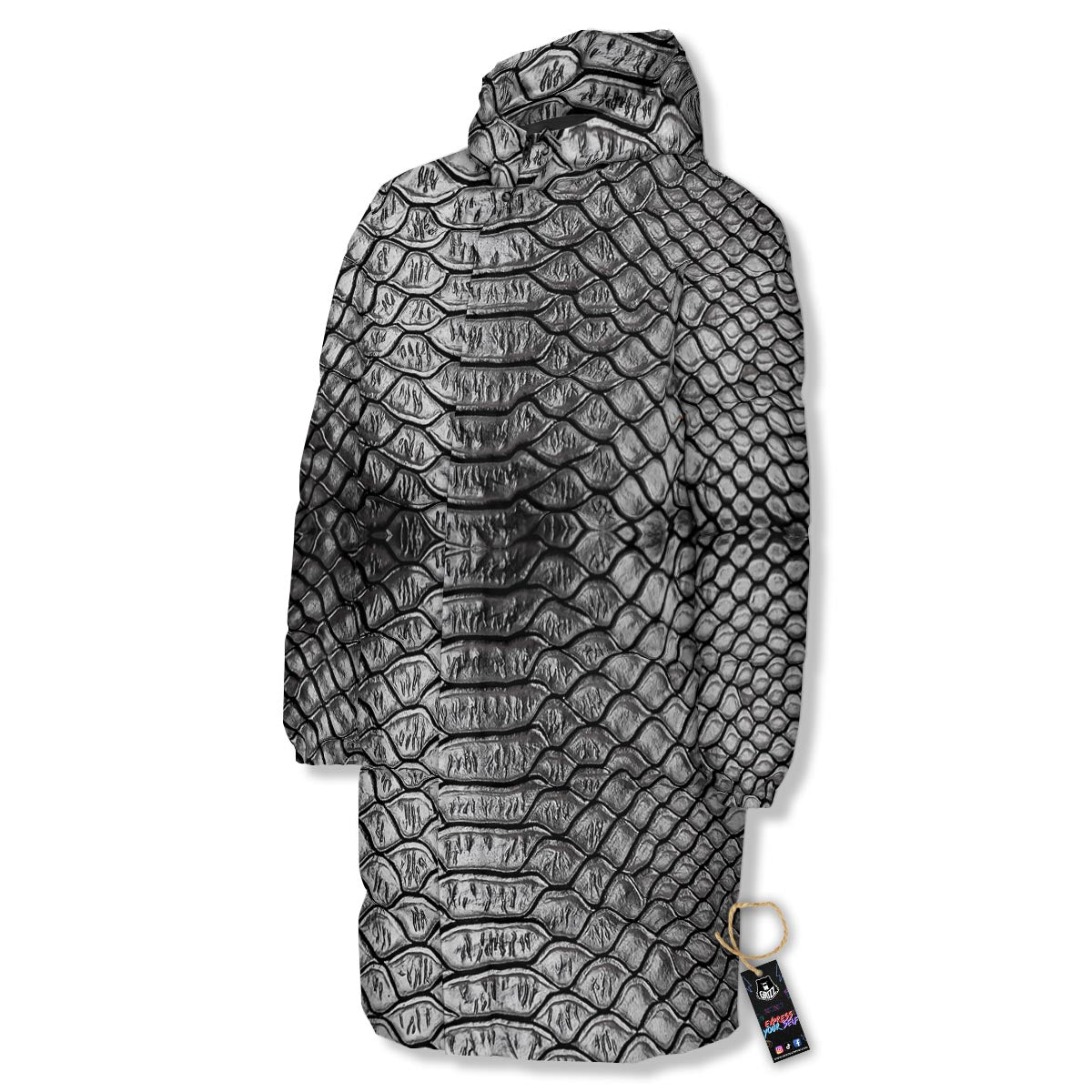 Snakeskin Black And Tan Print Pattern Long Down Jacket-grizzshop