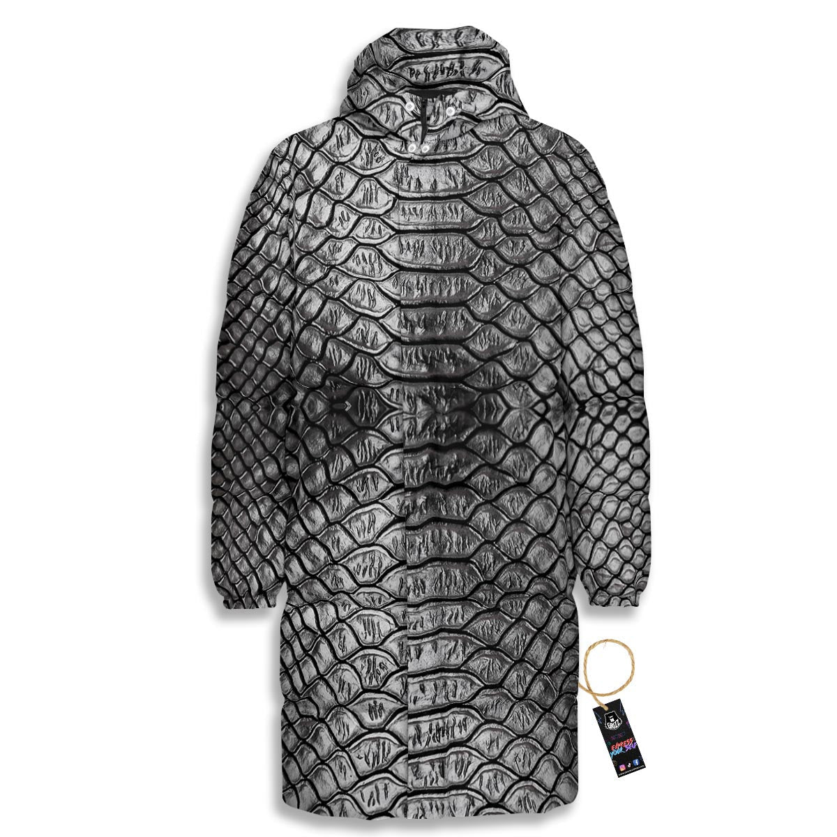 Snakeskin Black And Tan Print Pattern Long Down Jacket-grizzshop