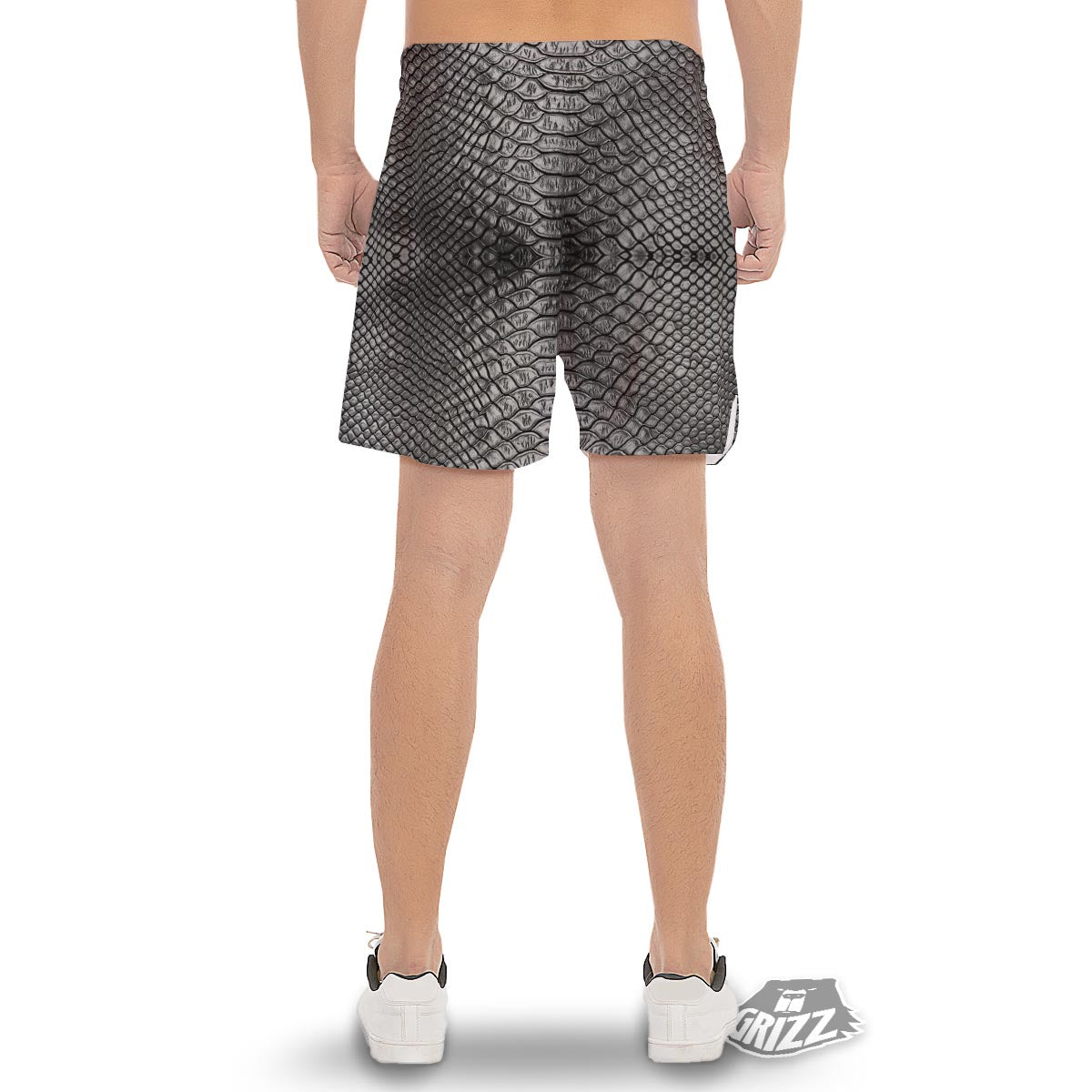 Snakeskin Black And Tan Print Pattern Men's Gym Shorts-grizzshop