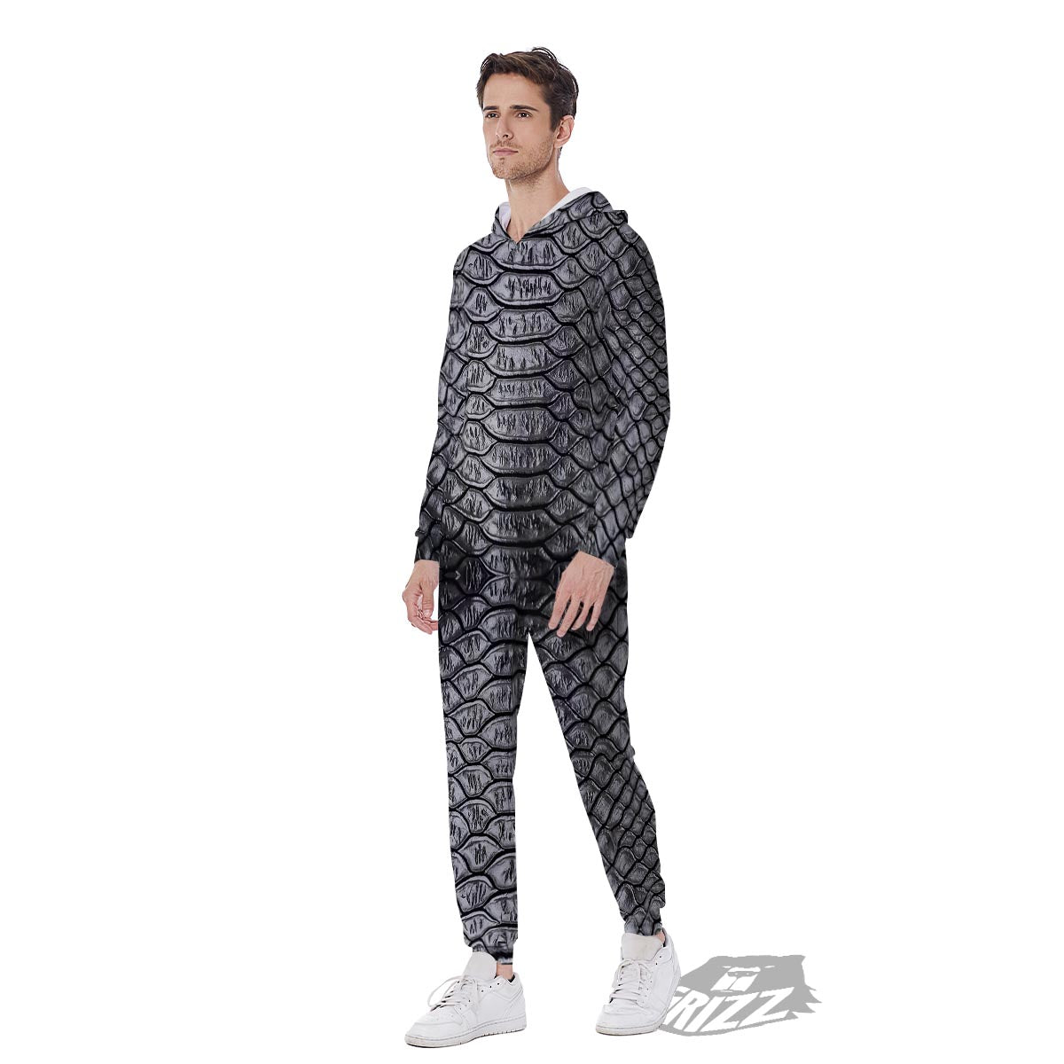 Snakeskin Black And Tan Print Pattern Men's Jumpsuit-grizzshop