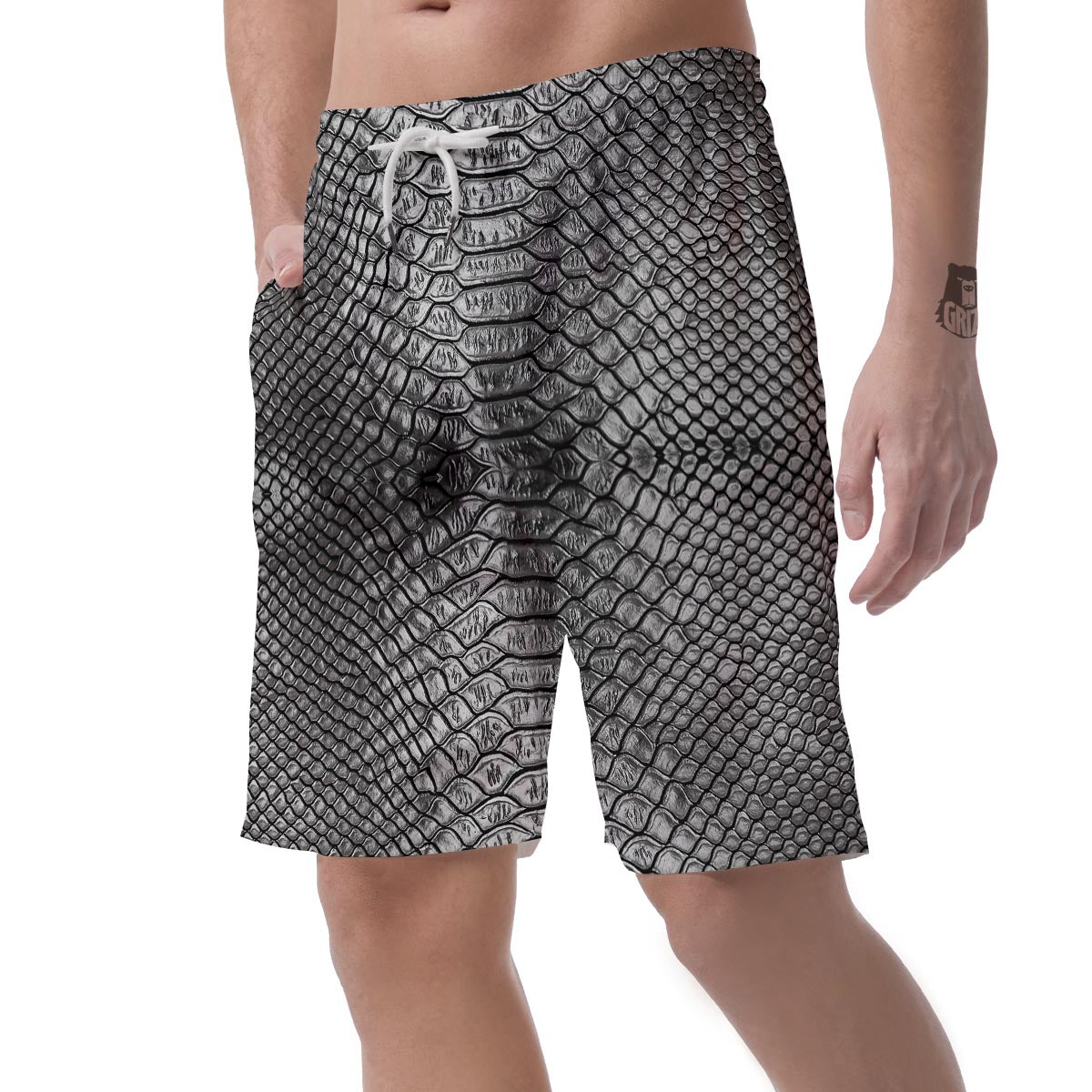 Snakeskin Black And Tan Print Pattern Men's Shorts-grizzshop