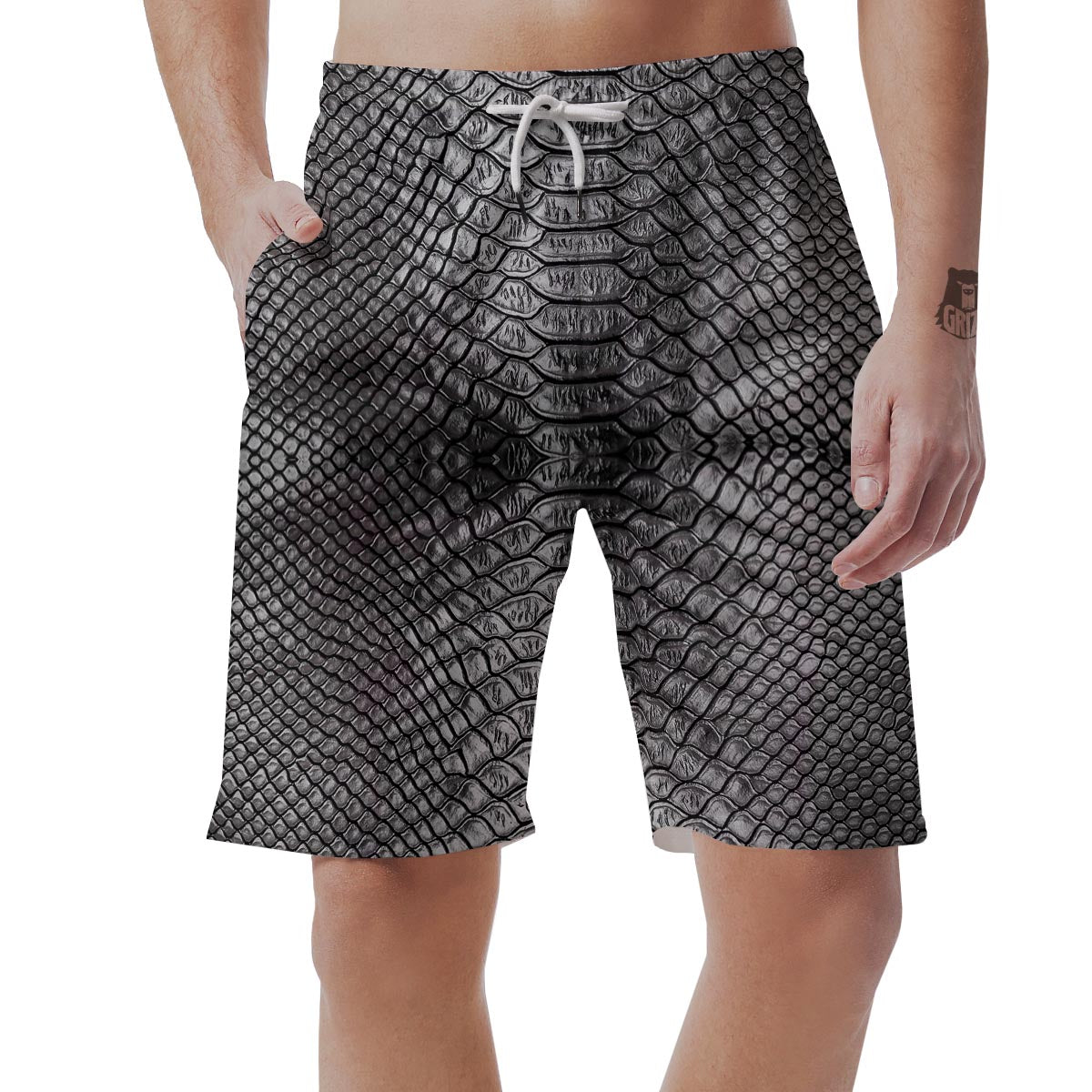 Snakeskin Black And Tan Print Pattern Men's Shorts-grizzshop