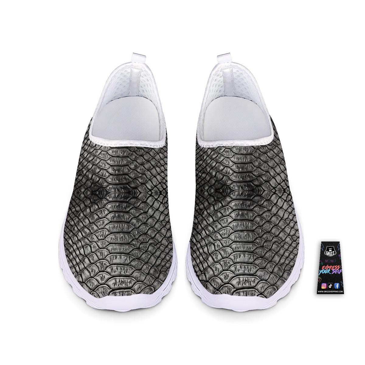 Snakeskin Black And Tan Print Pattern Nurse Shoes-grizzshop