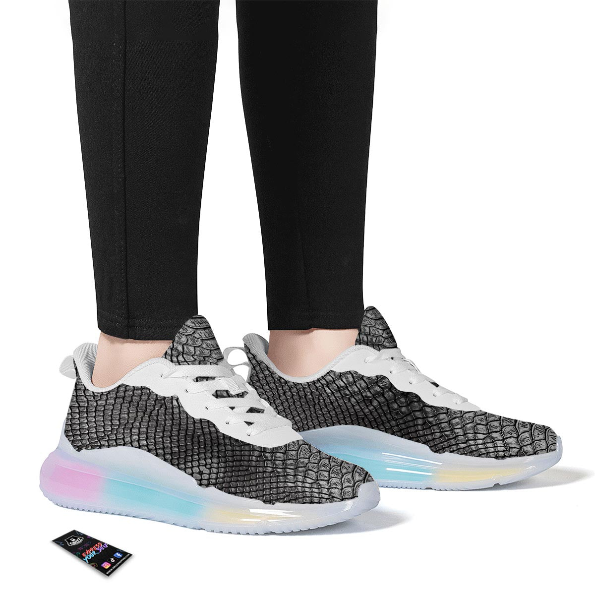 Snakeskin Black And Tan Print Pattern Running Sneakers-grizzshop