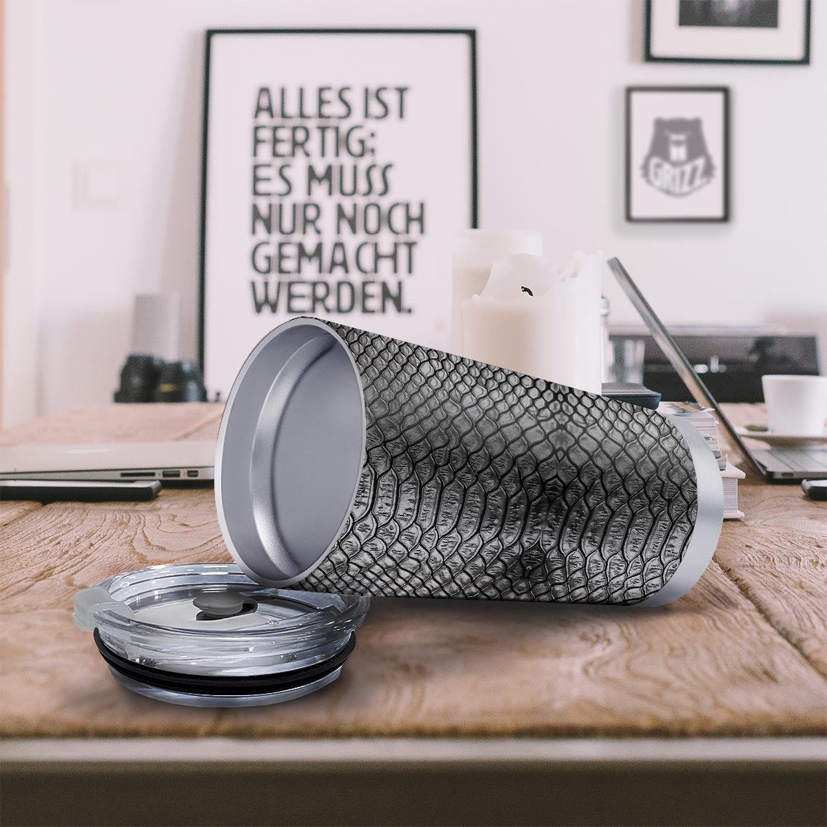 Snakeskin Black And Tan Print Pattern Tumbler-grizzshop