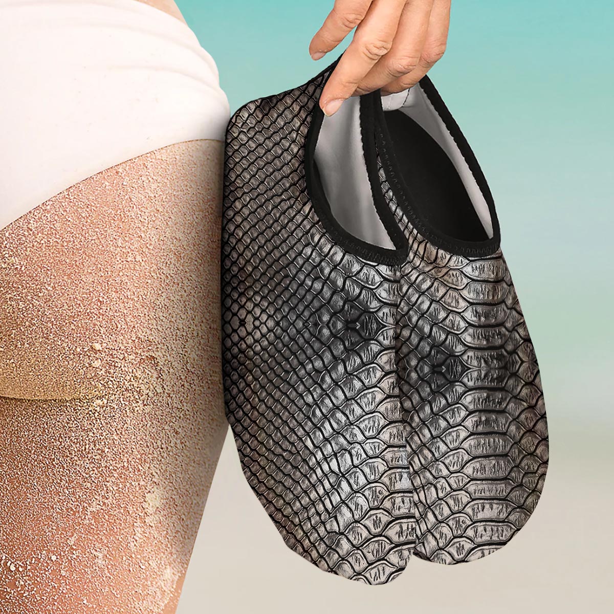 Snakeskin Black And Tan Print Pattern Water Shoes-grizzshop