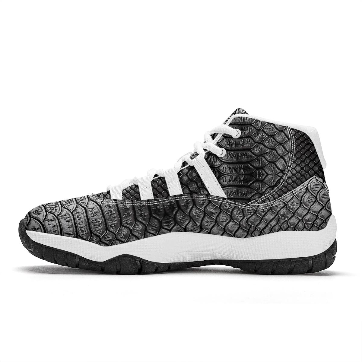 Snakeskin Black And Tan Print Pattern White Bball Shoes-grizzshop