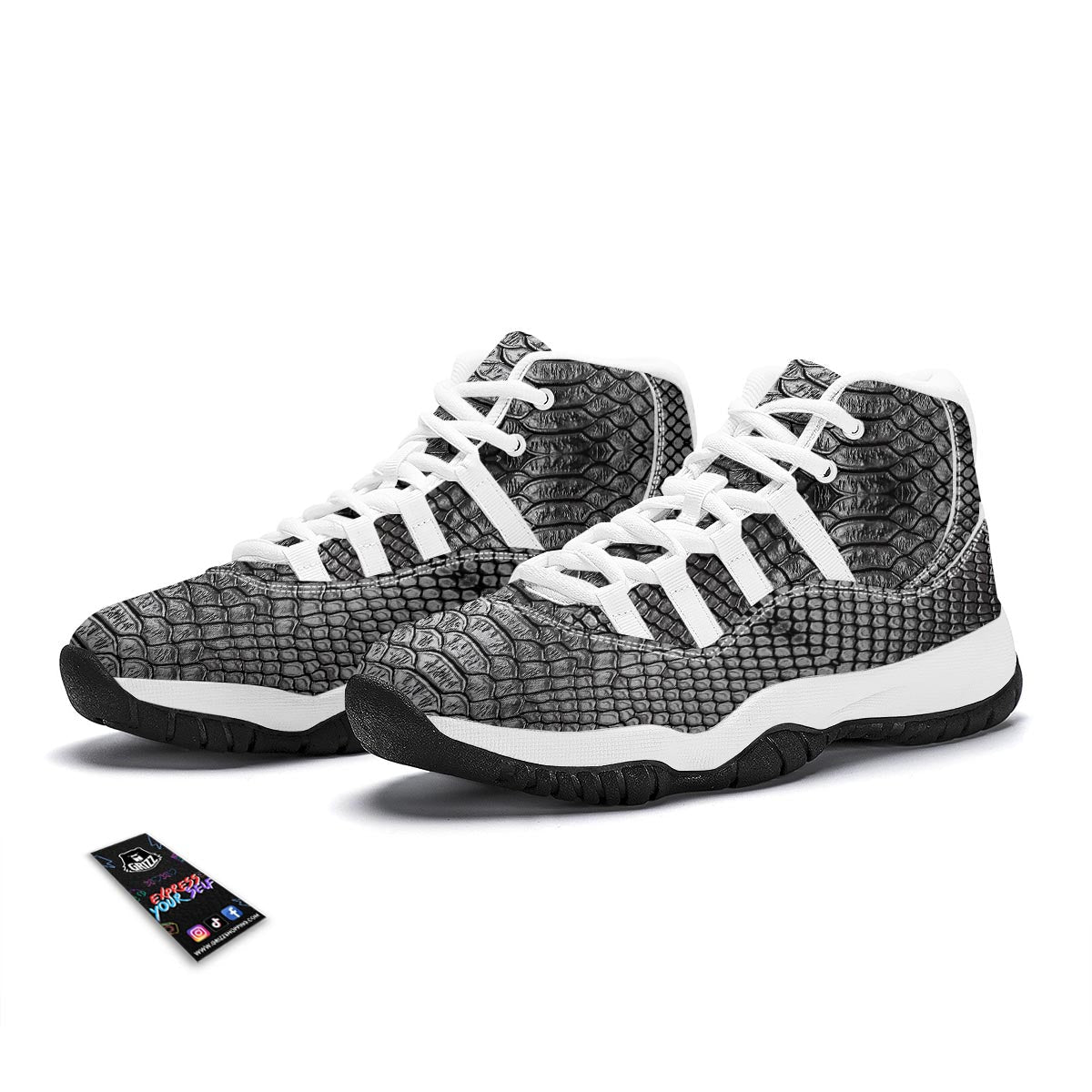Snakeskin Black And Tan Print Pattern White Bball Shoes-grizzshop