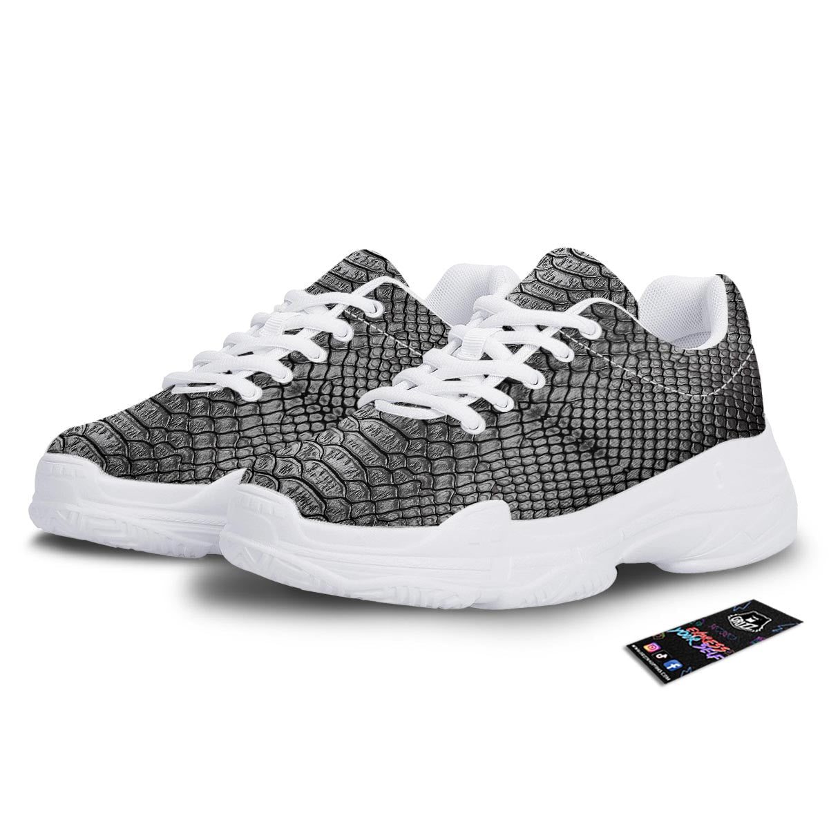 Snakeskin Black And Tan Print Pattern White Chunky Shoes-grizzshop