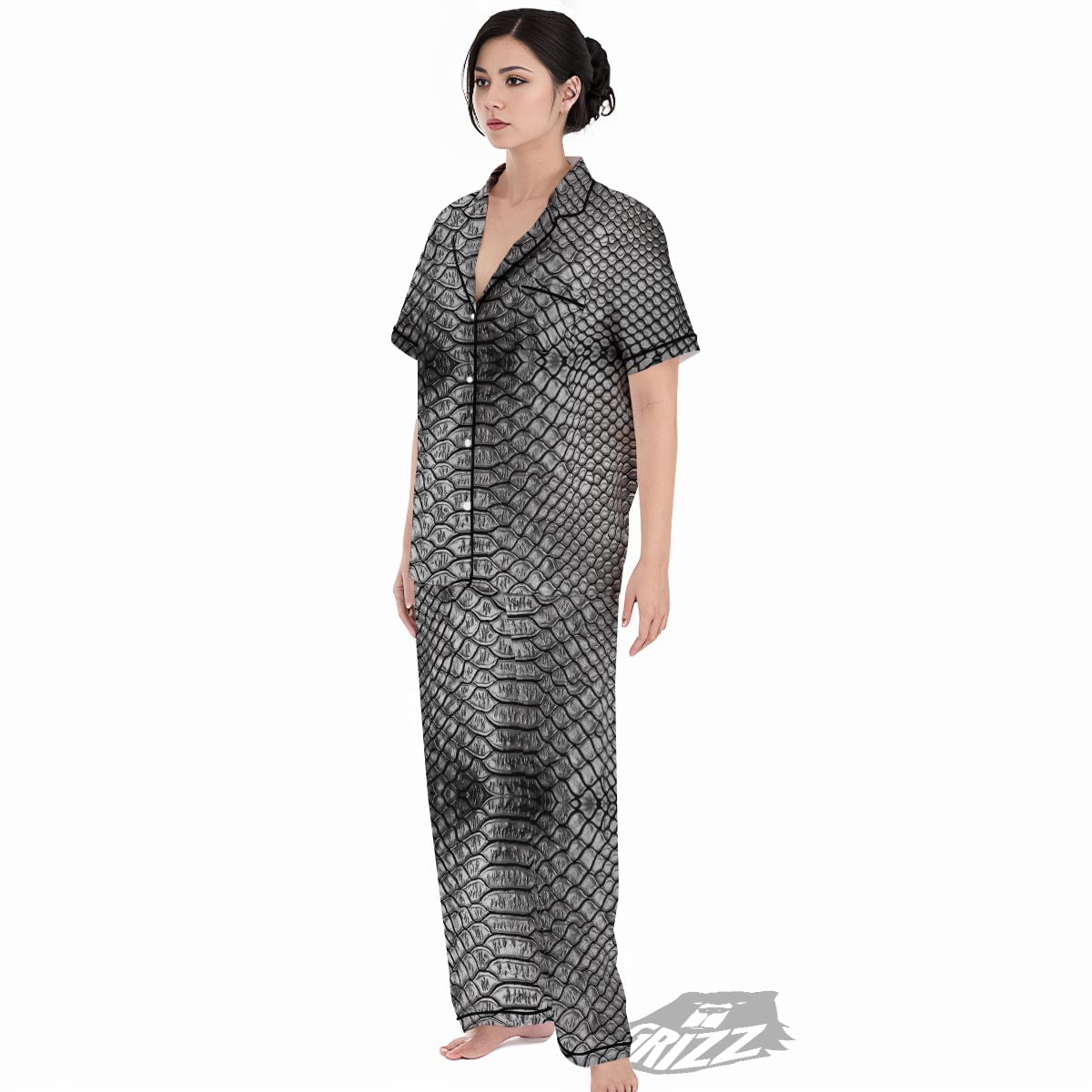 Snakeskin Black And Tan Print Pattern Women's Pajamas Set-grizzshop