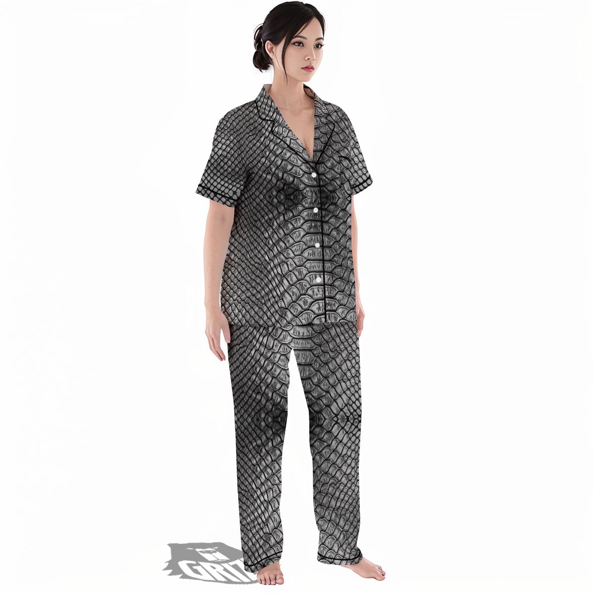 Snakeskin Black And Tan Print Pattern Women's Pajamas Set-grizzshop
