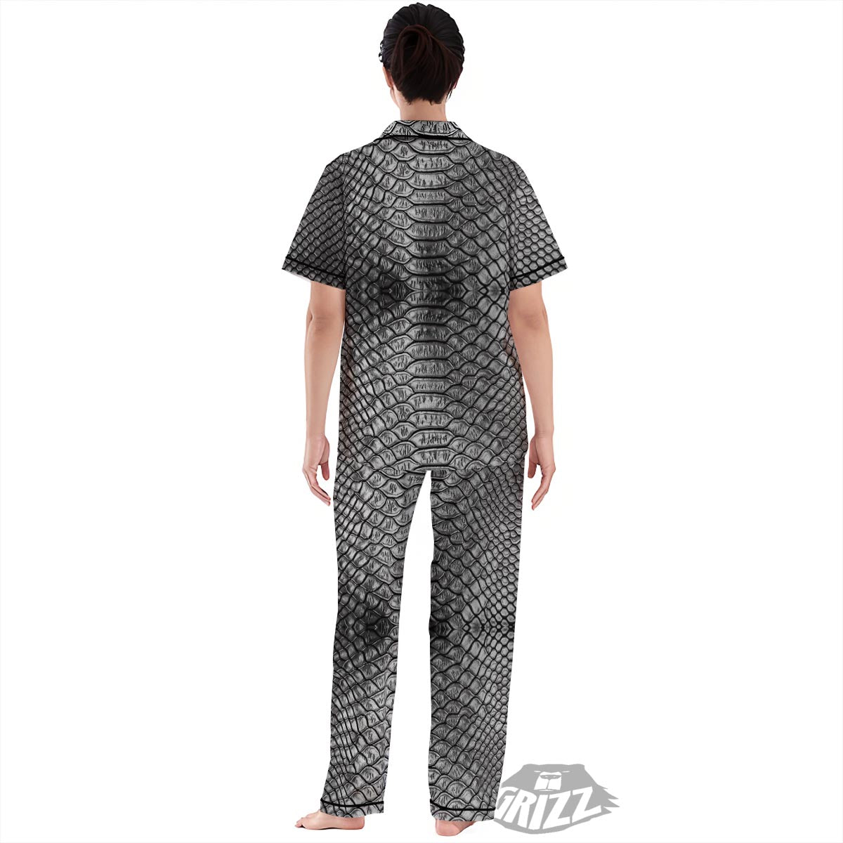 Snakeskin Black And Tan Print Pattern Women's Pajamas Set-grizzshop