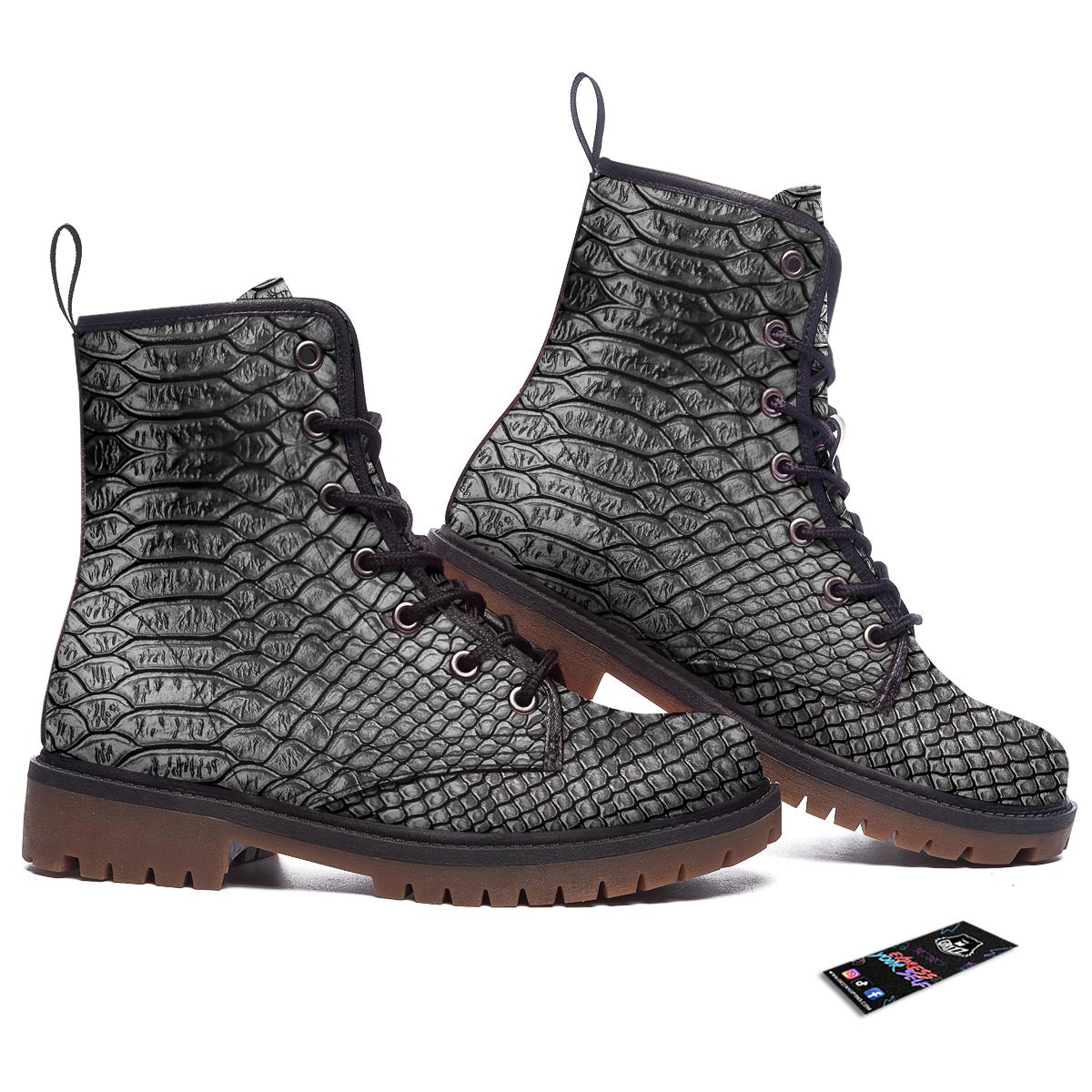 Snakeskin Black And Tan Print Pattern Work Boots-grizzshop