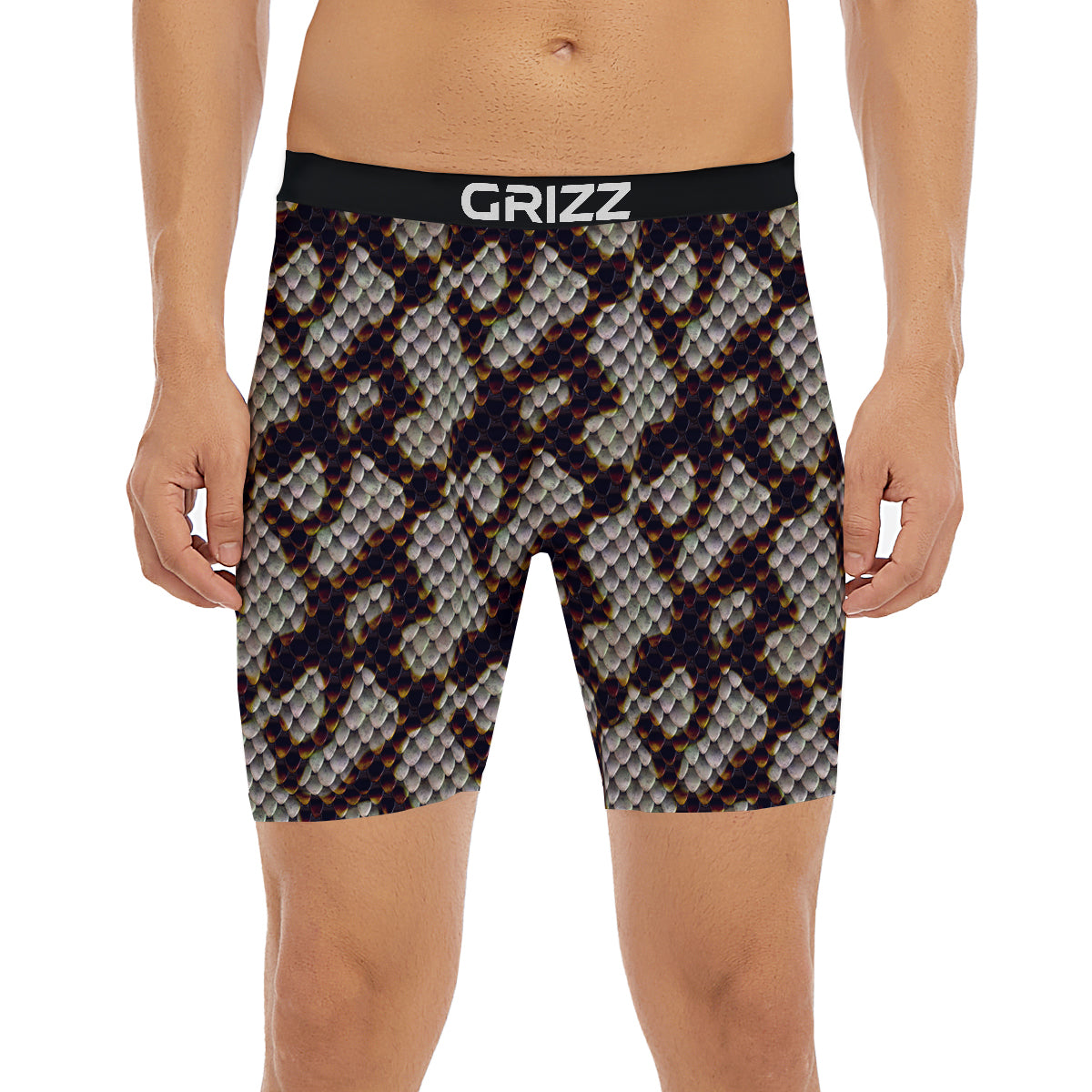 Snakeskin Black And White Texture Print Boxer Briefs-grizzshop