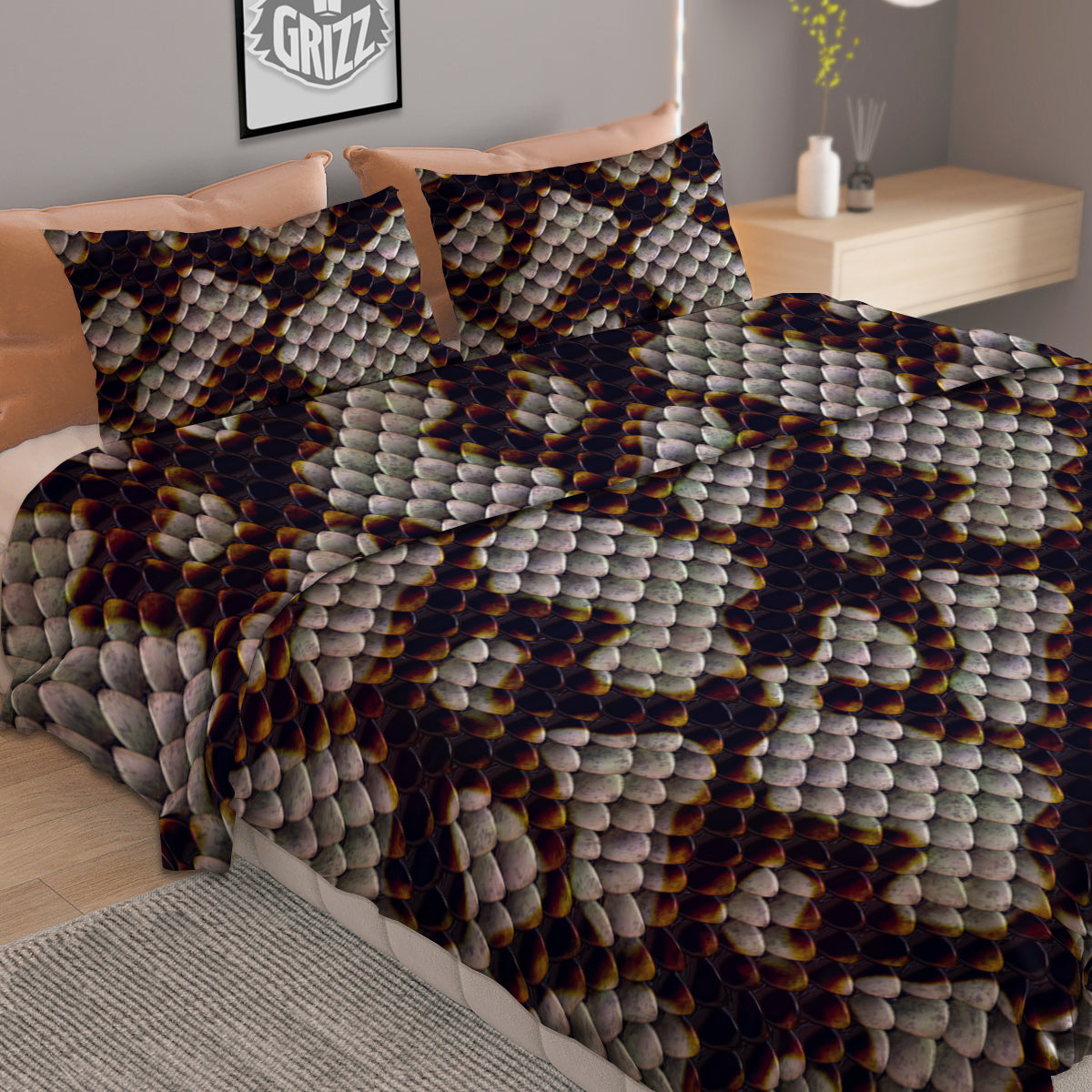 Snakeskin Black And White Texture Print Duvet Cover Bedding Set