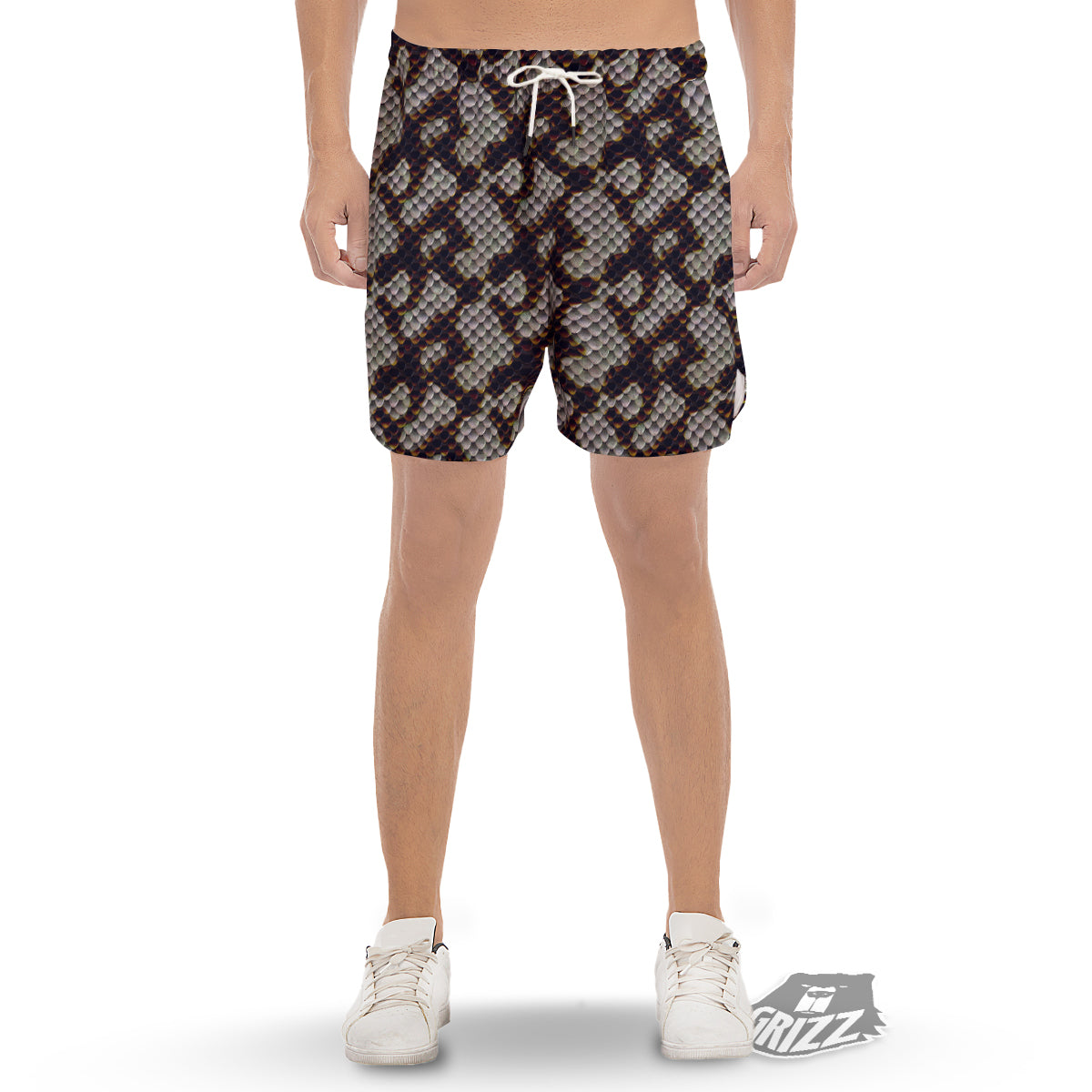 Snakeskin Black And White Texture Print Men's Gym Shorts-grizzshop