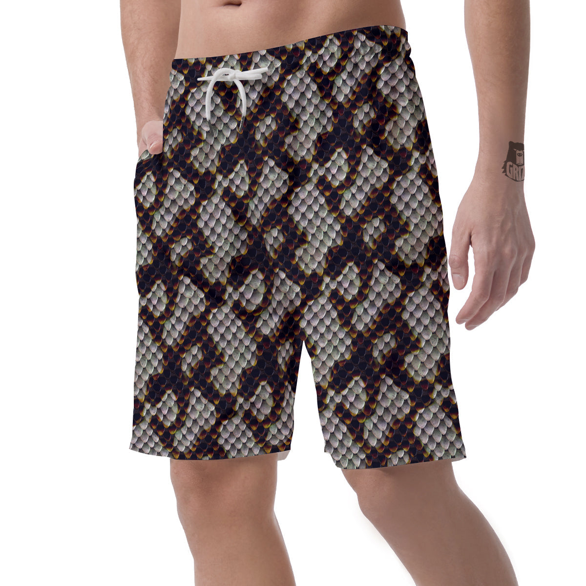 Snakeskin Black And White Texture Print Men's Shorts-grizzshop
