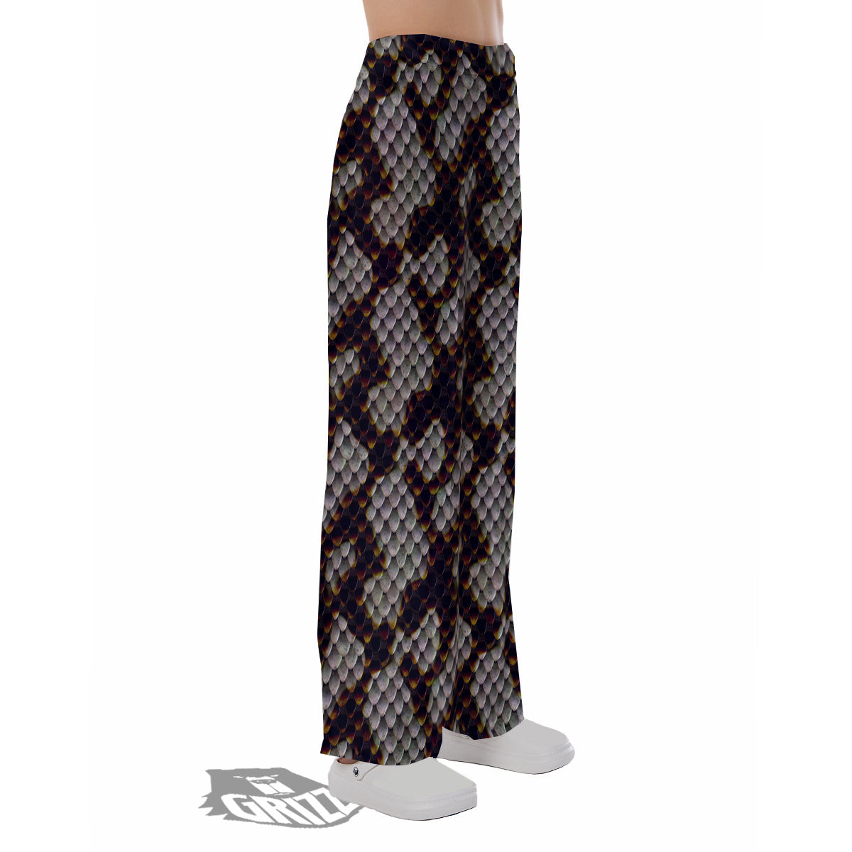Snakeskin Black And White Texture Print Pajama Pants-grizzshop