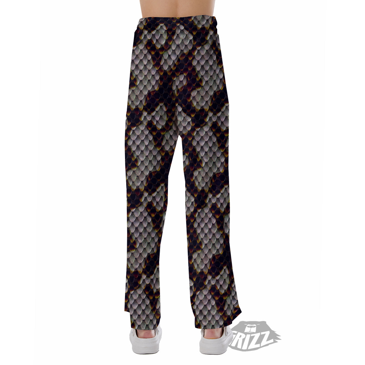 Snakeskin Black And White Texture Print Pajama Pants-grizzshop