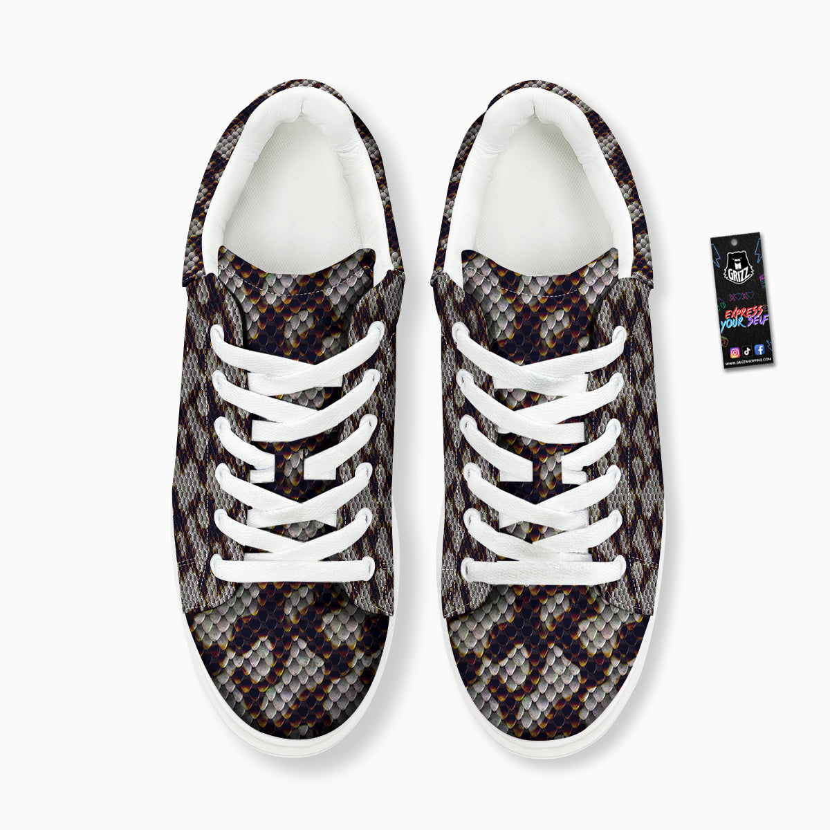 Snakeskin Black And White Texture Print Platform Shoes-grizzshop